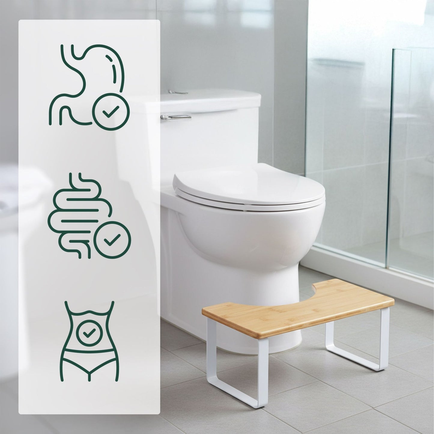 Toilet Step Stool, Bamboo & Metal, Non-Slip