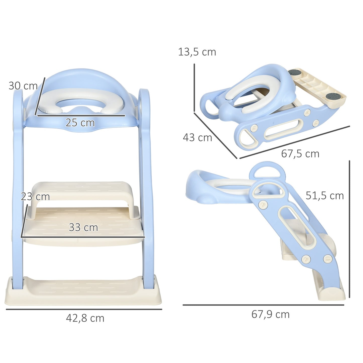 Children's toilet trainer with steps & handle, 2-6 years