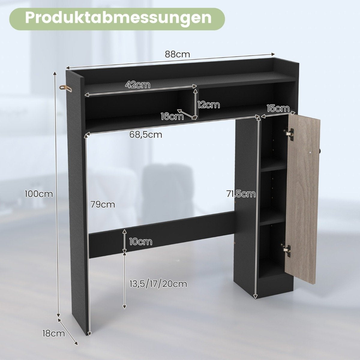 Toilet cabinet, bathroom overmount cabinet with adjustable shelves, toilet stand