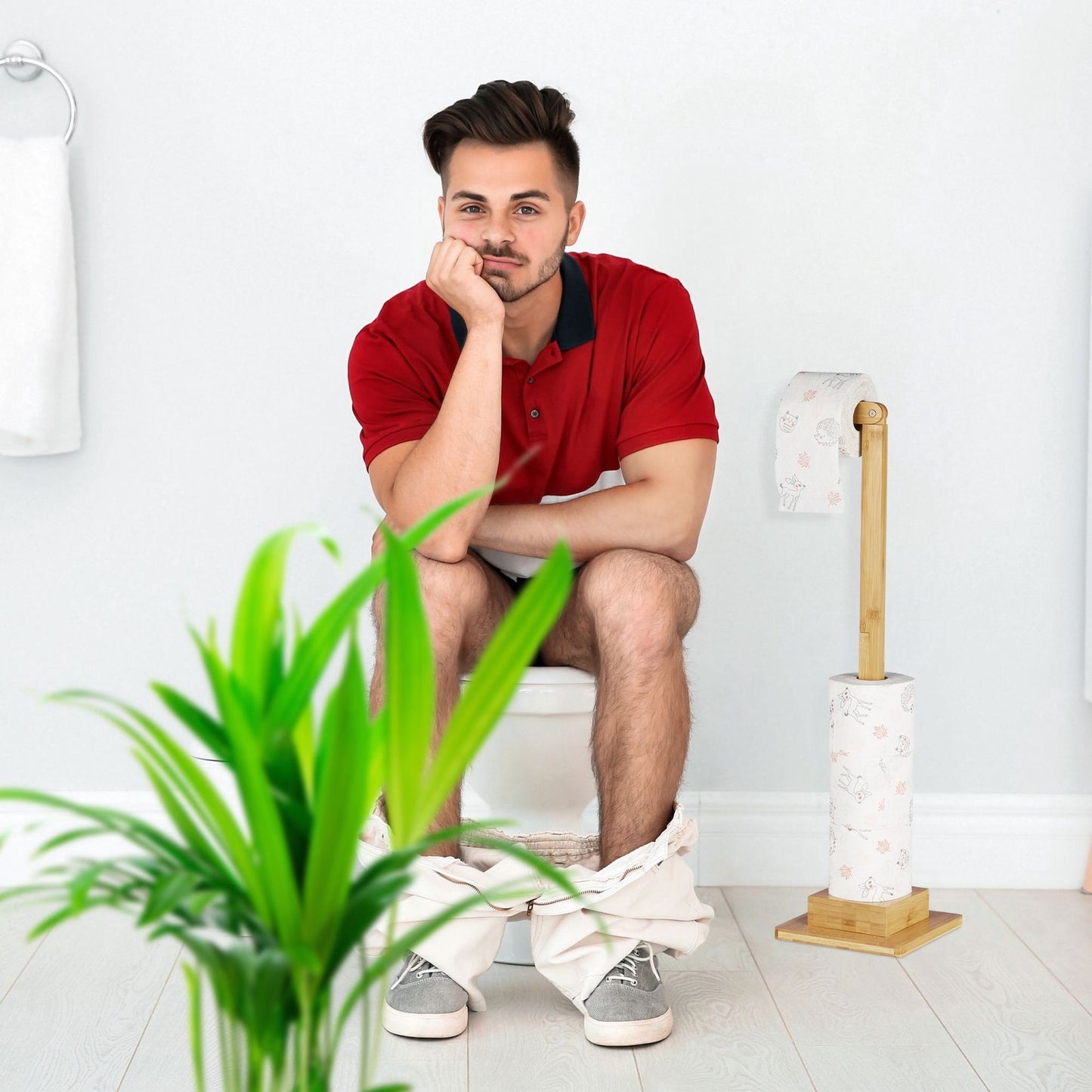 Toilet paper holder in bamboo Standing