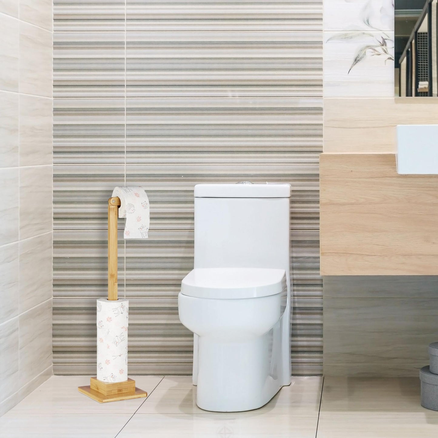 Toilet paper holder in bamboo Standing