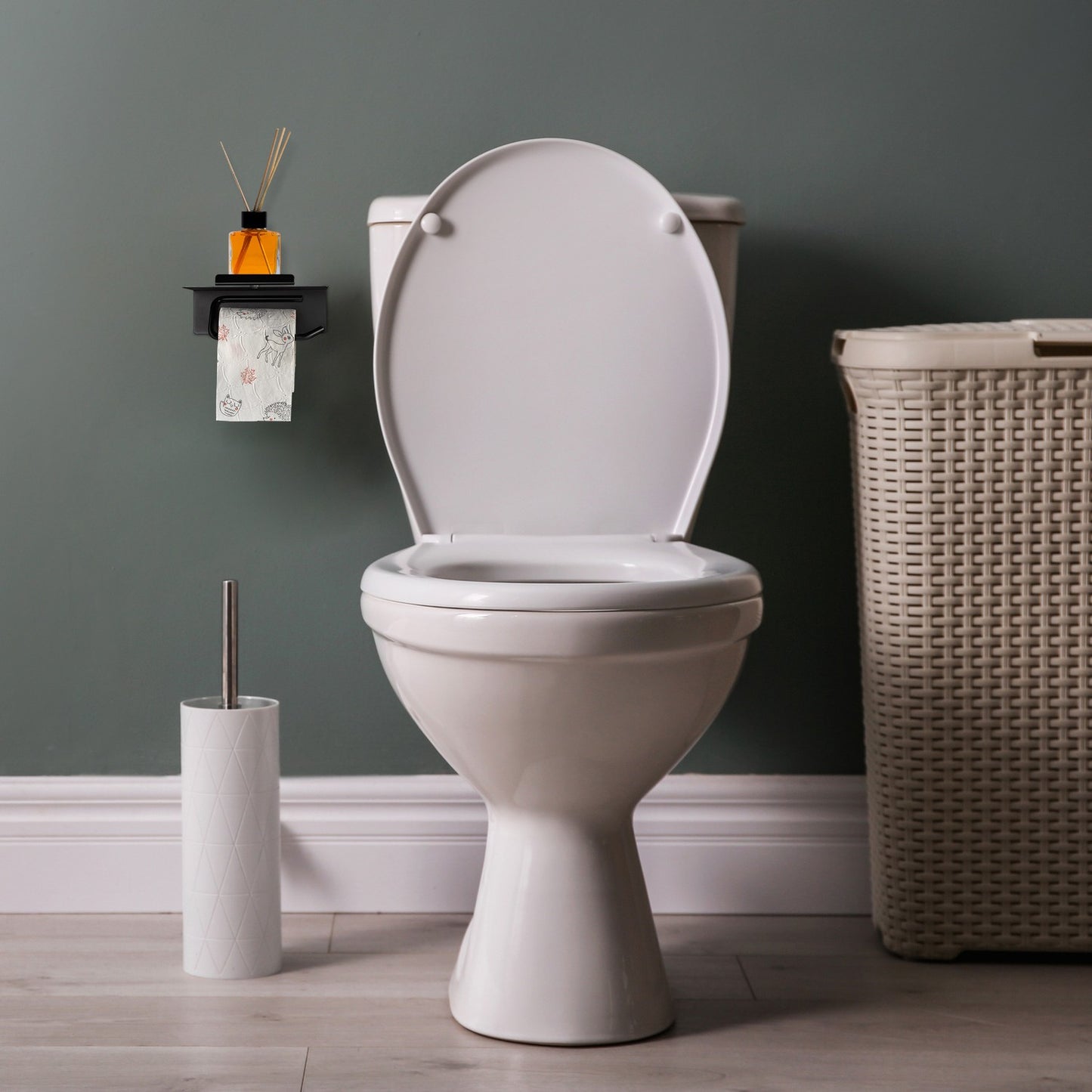 Toilet paper holder with shelf