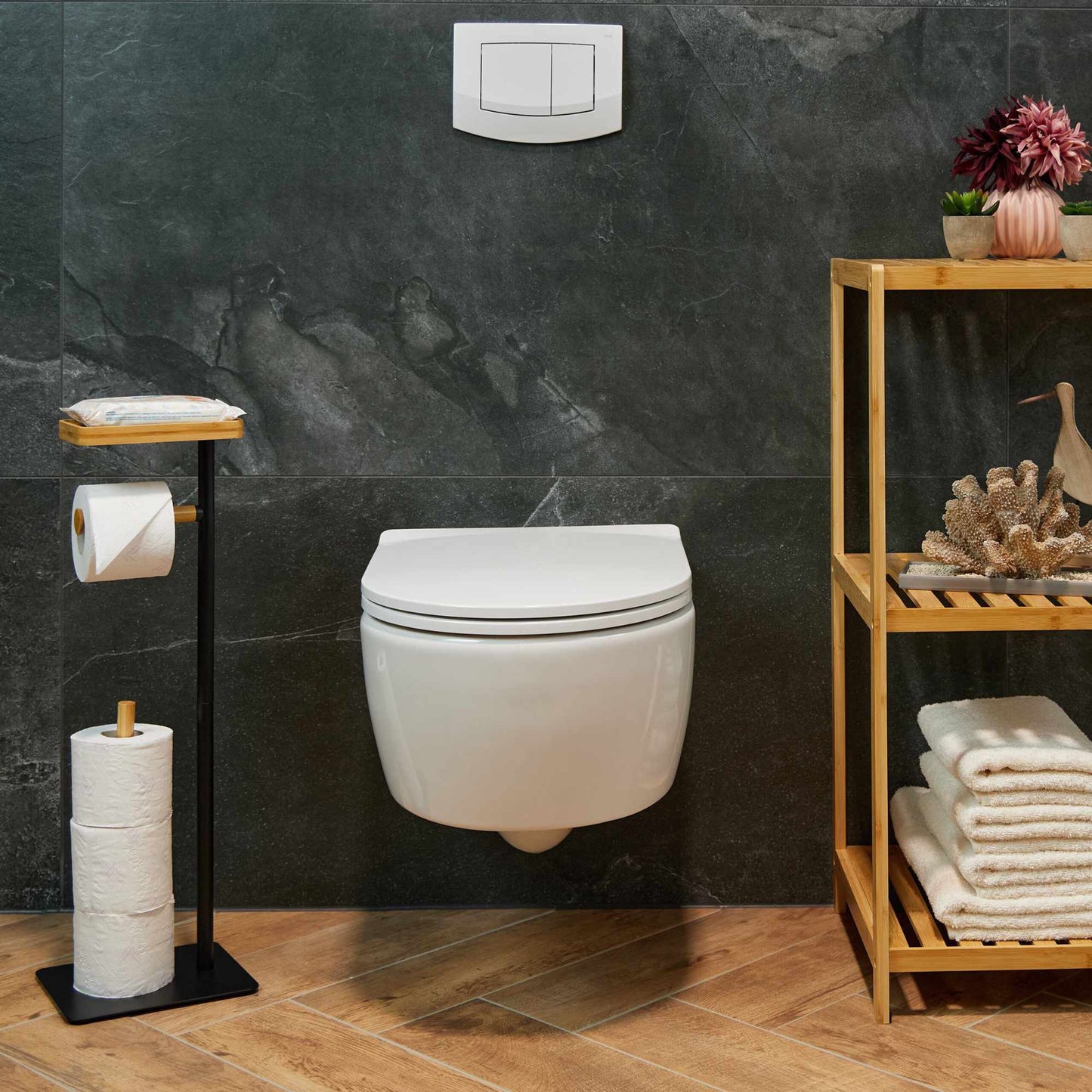Toilet paper holder with shelf