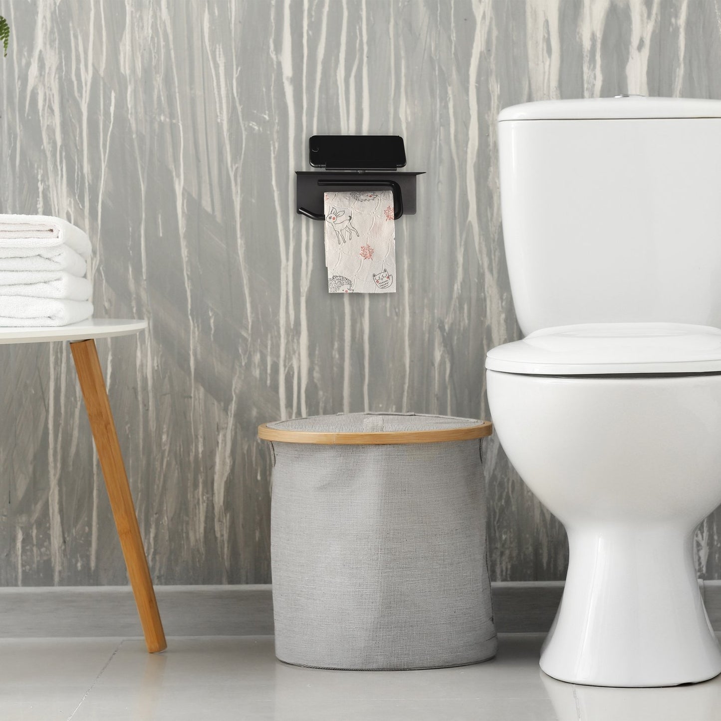 Toilet paper holder with shelf