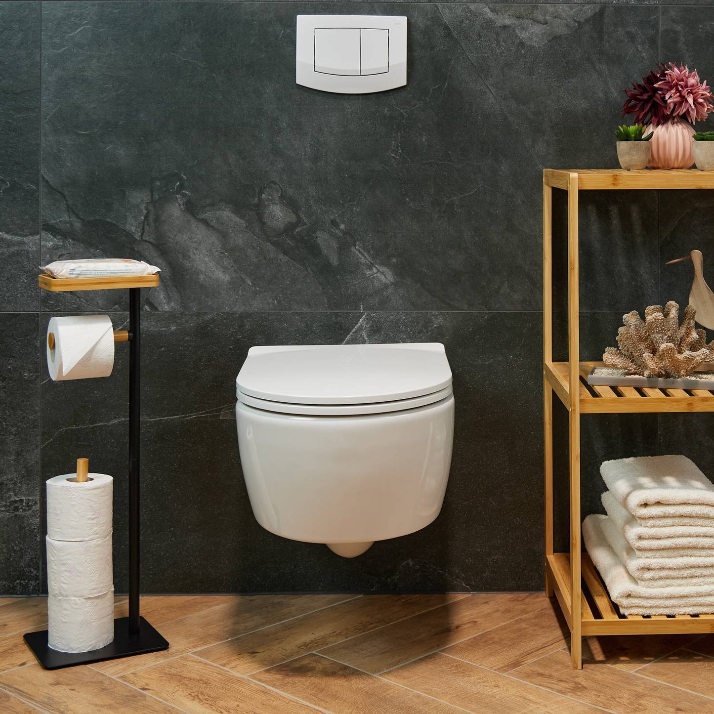 Toilet paper holder with shelf