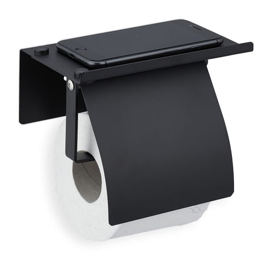 Toilet paper holder with shelf black
