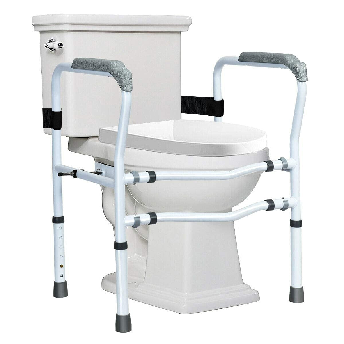 Toilet safety rail with adjustable height & width for seniors