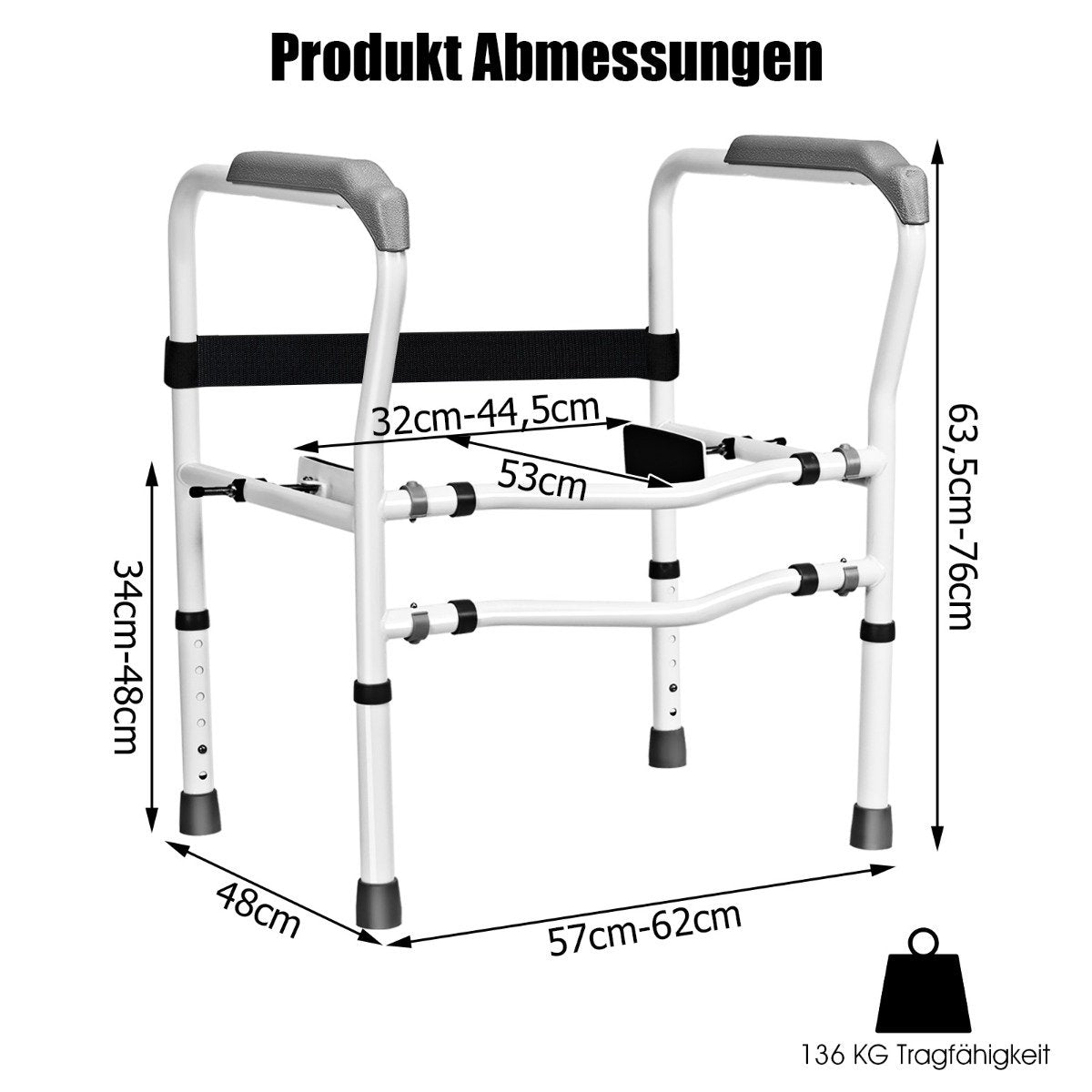 Toilet safety rail with adjustable height & width for seniors