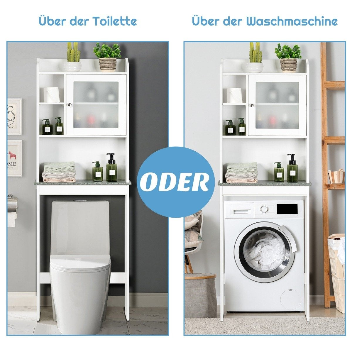 Toilet shelf bathroom space saver with adjustable levels 59 x 19 x 173 cm white