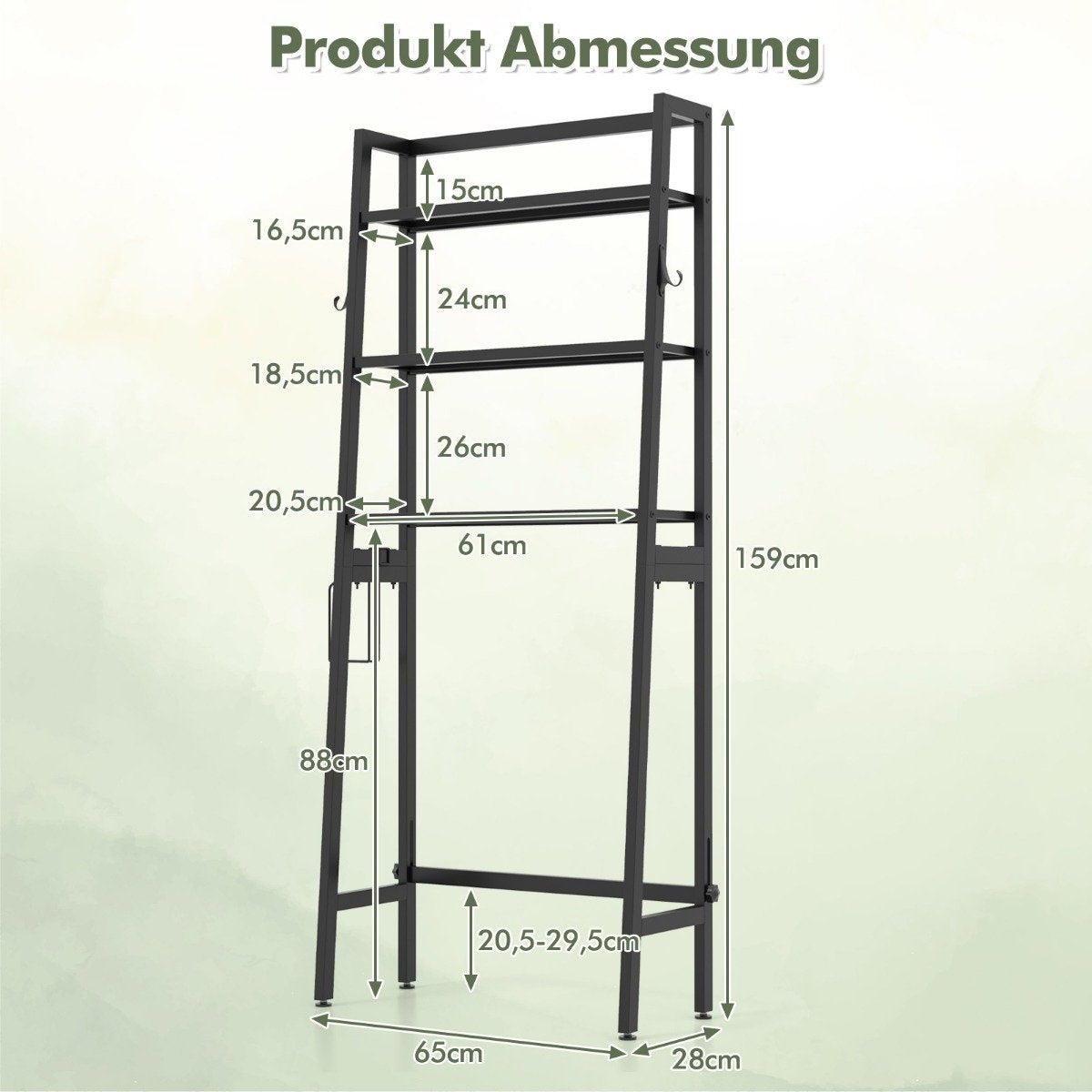 Toilet shelf freestanding bathroom shelf with adjustable shelves 65 x 28 x 159 cm black