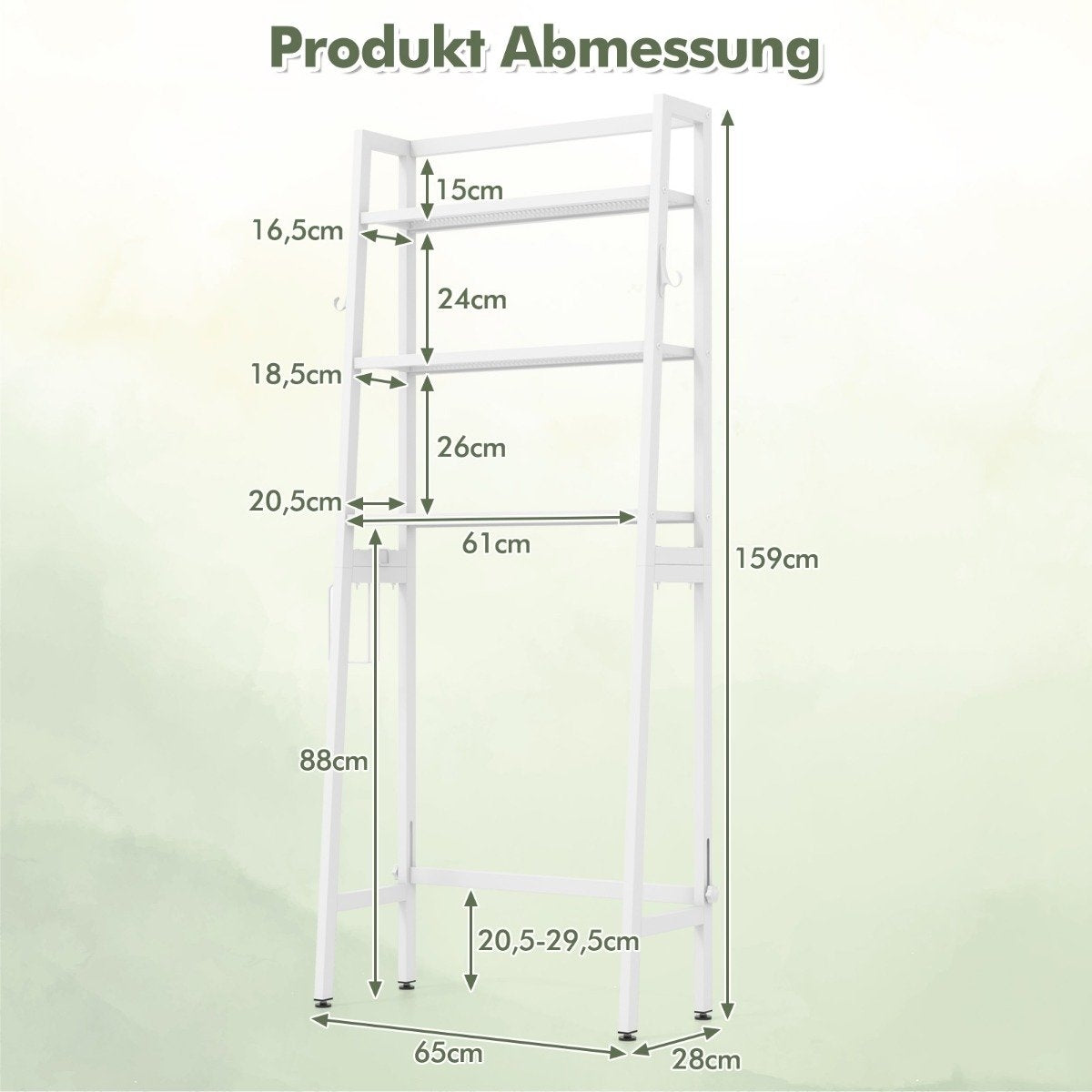 Toilet shelf freestanding bathroom shelf with adjustable shelves 65 x 28 x 159 cm white