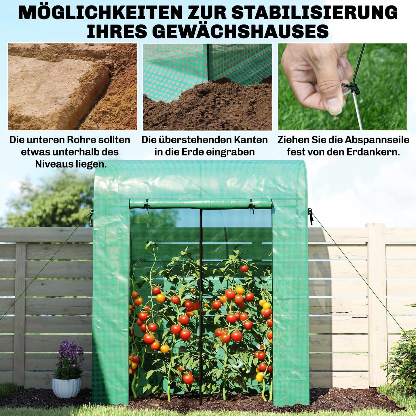 Tomato Greenhouse with Roll-Up Door, Mesh Windows, 170x68x200 cm