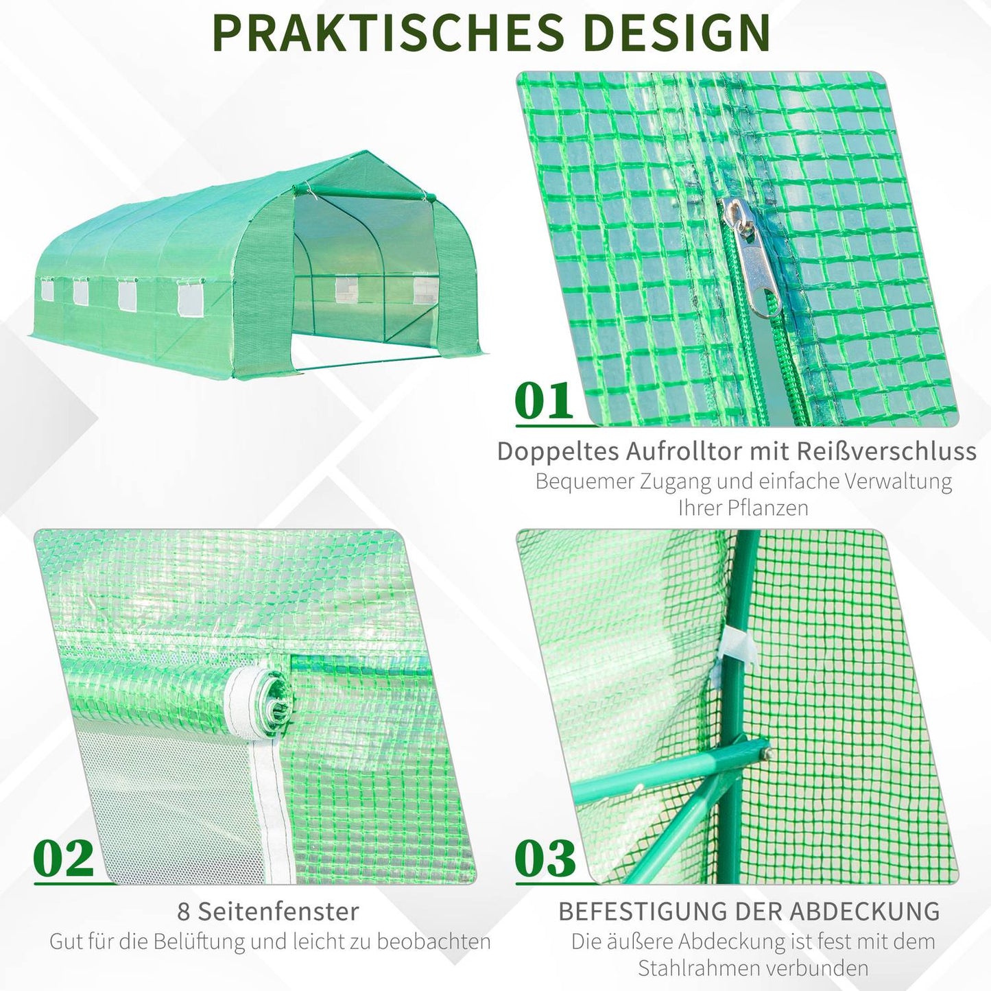 Cold frame Greenhouse, Gable roof, 600x300x200cm, Green