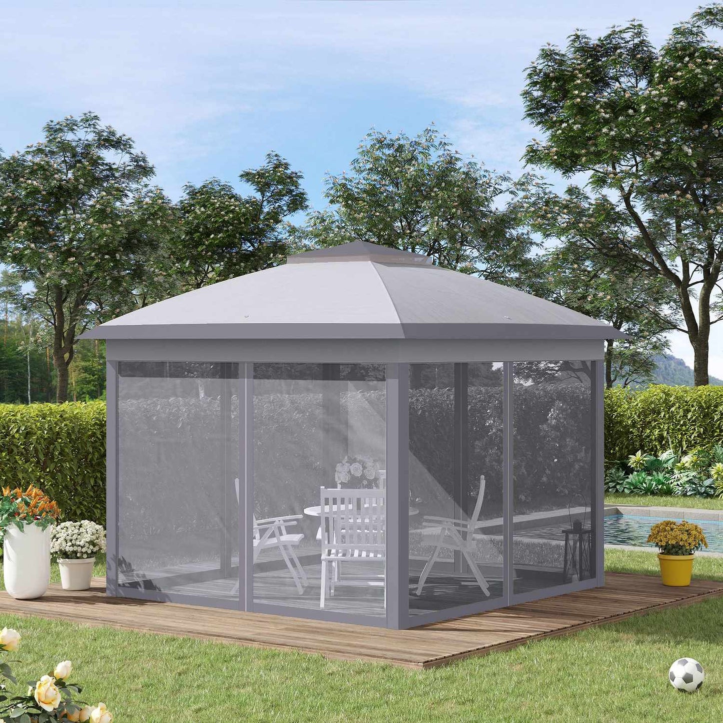 Pop-up 3x3m Garden Gazebo tent, double roof, mosquito net