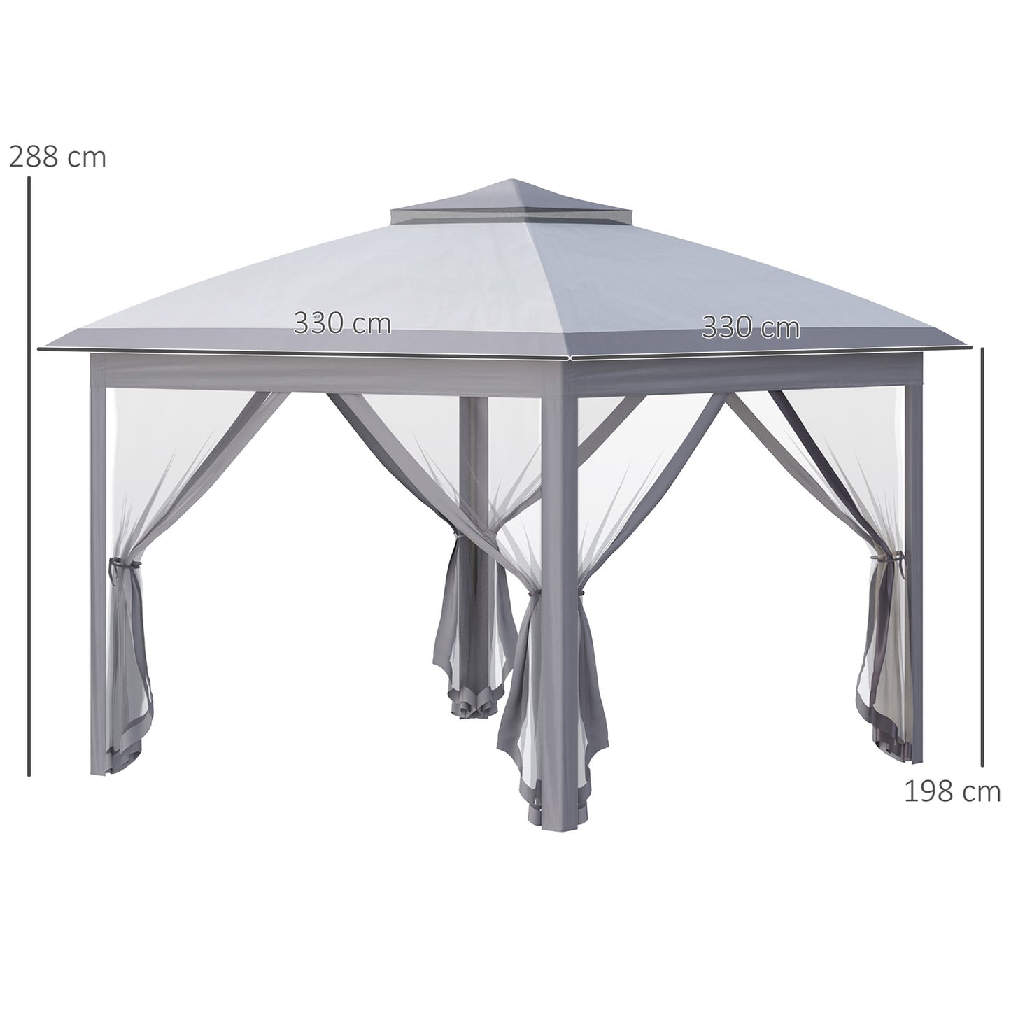 Pop-up 3x3m Garden Gazebo tent, double roof, mosquito net