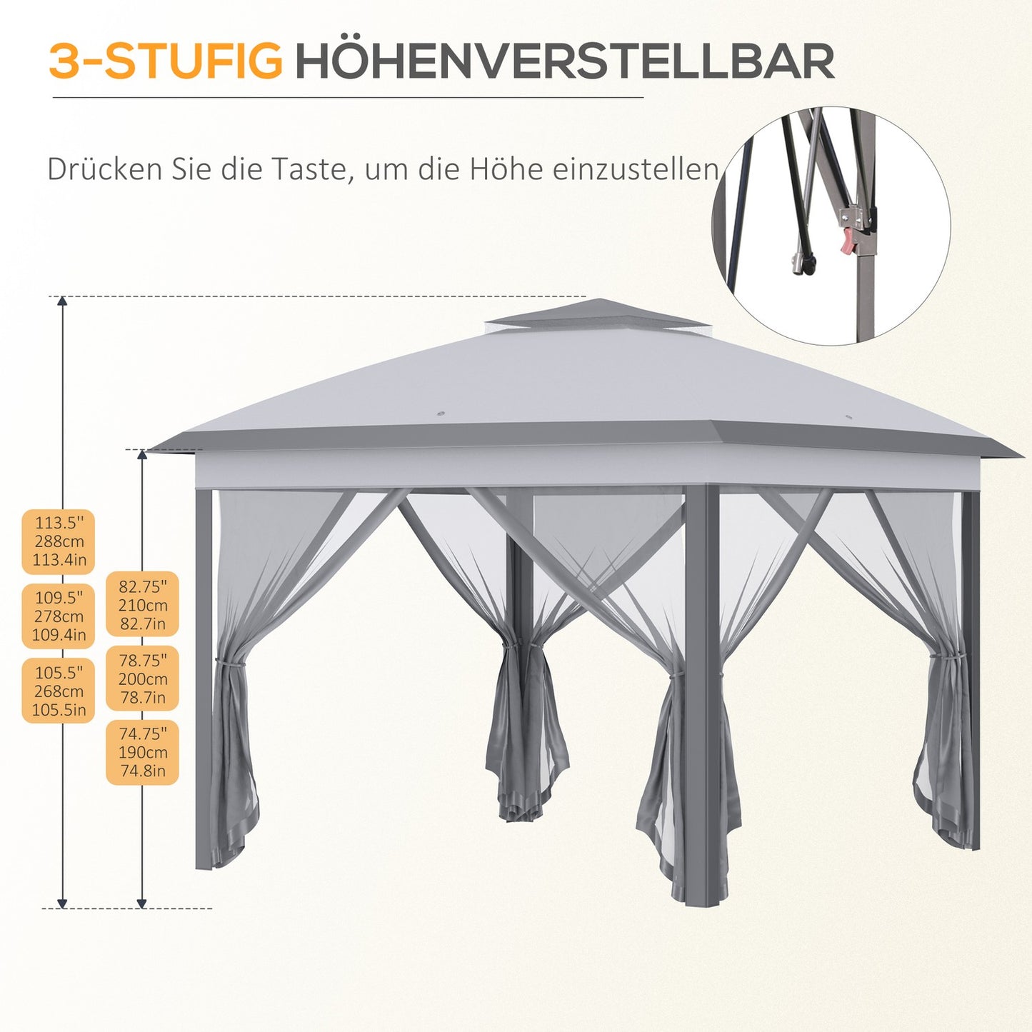 Pop-up 3x3m Garden Gazebo tent, double roof, mosquito net