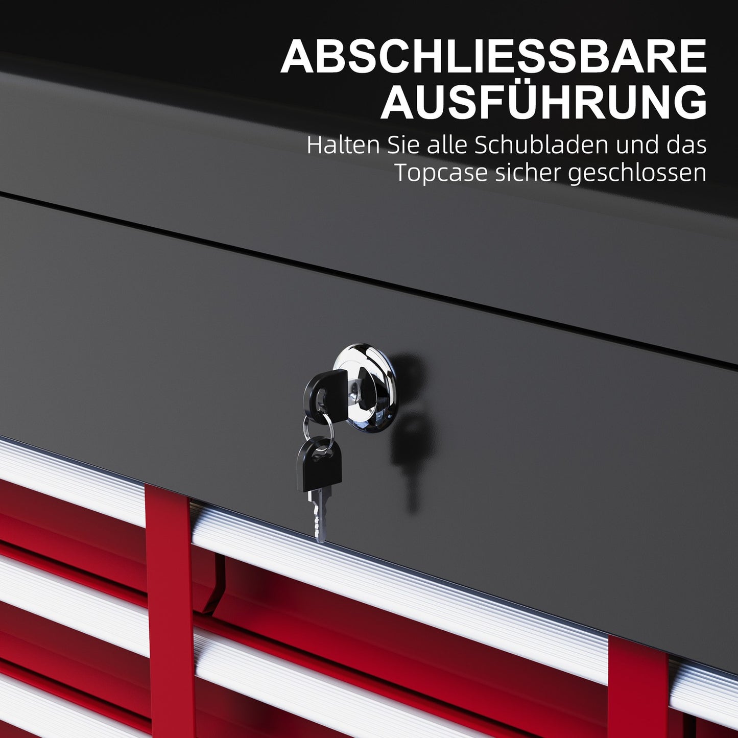 Steel tool box with lock & handle, 6 drawers, 60x26x34 cm