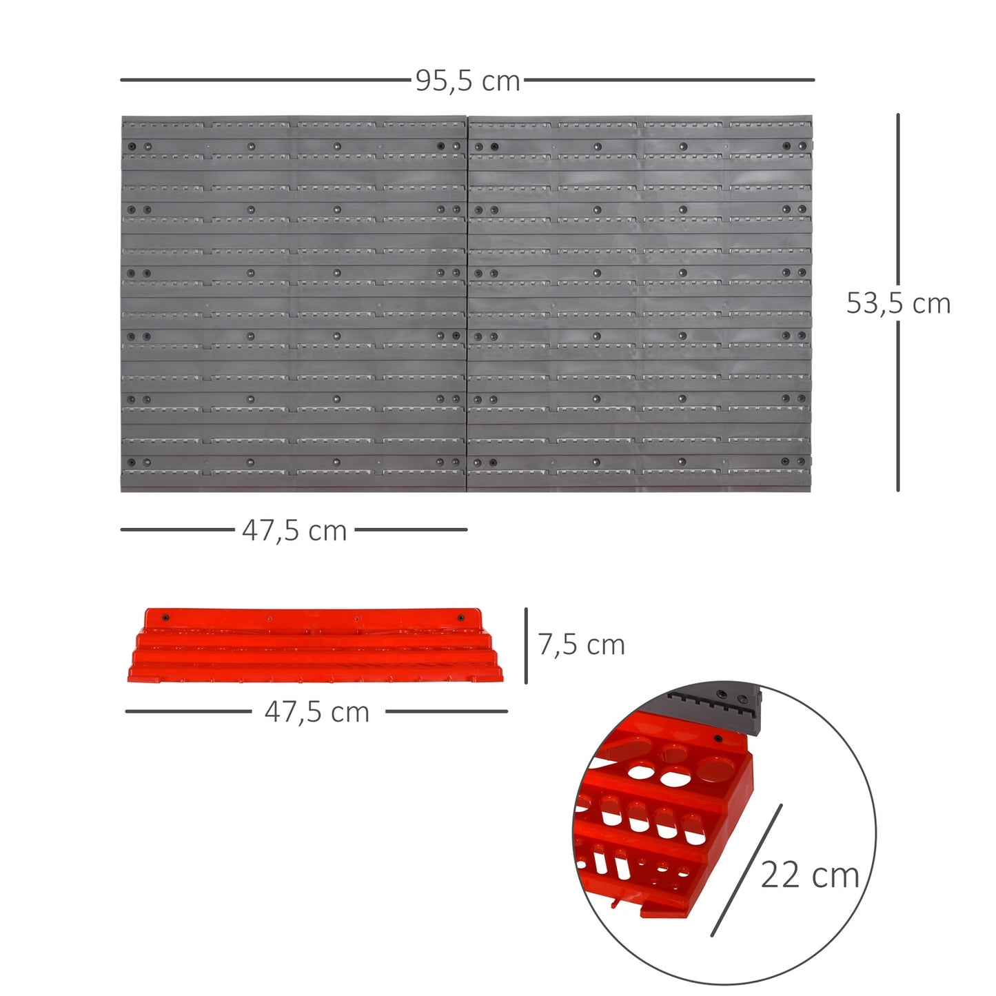 Tool holder for workshop, grey/red, 95.5X23X53.5 cm