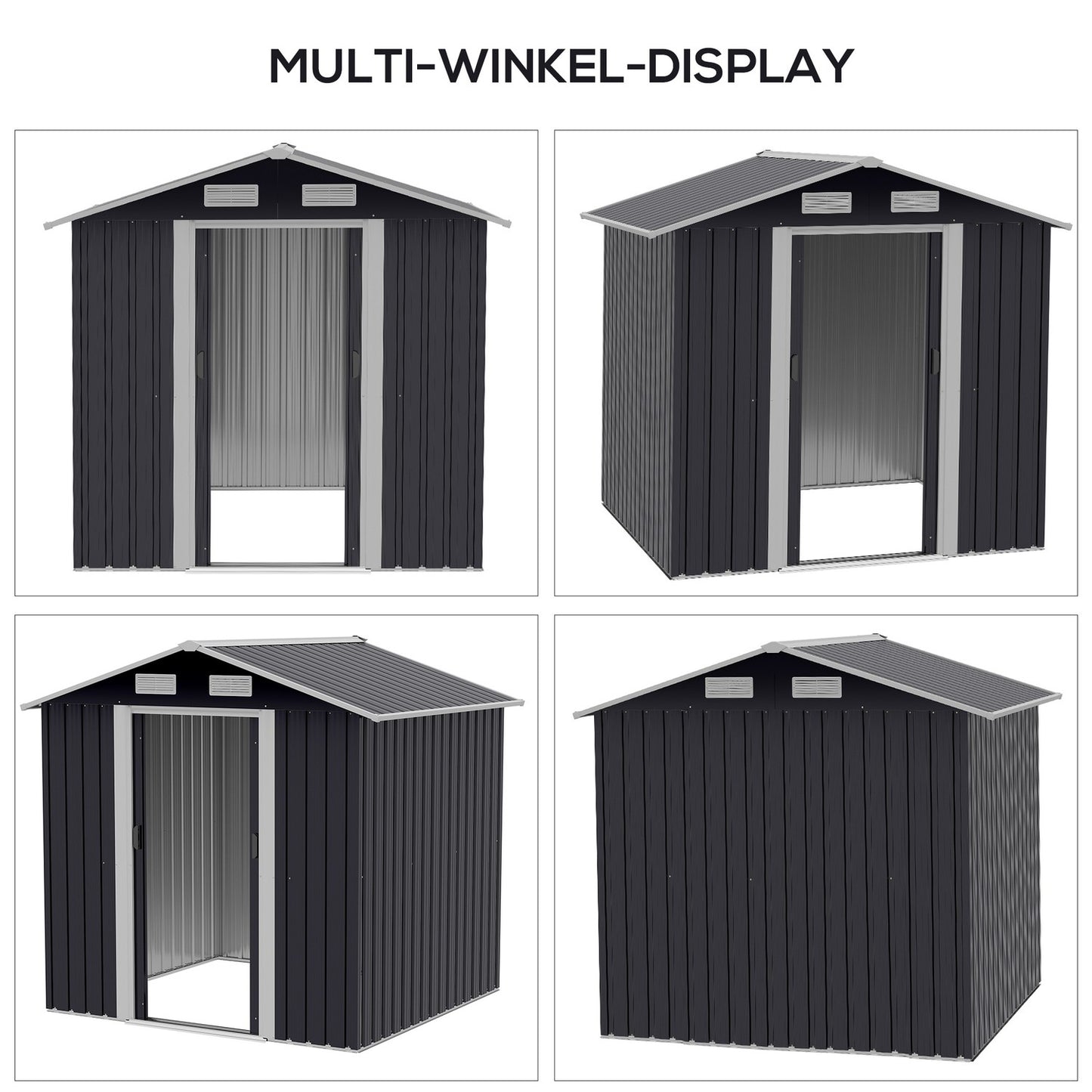 Garden shed 2.6 m² with sliding doors, steel, black