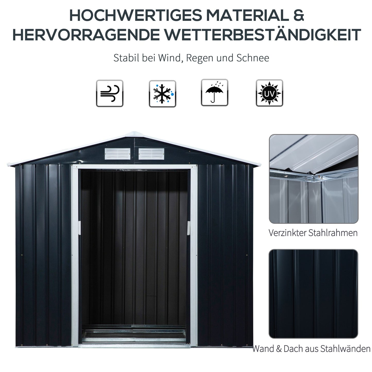 Weatherproof Steel Garden Shed with Floor, 213x130x185 cm