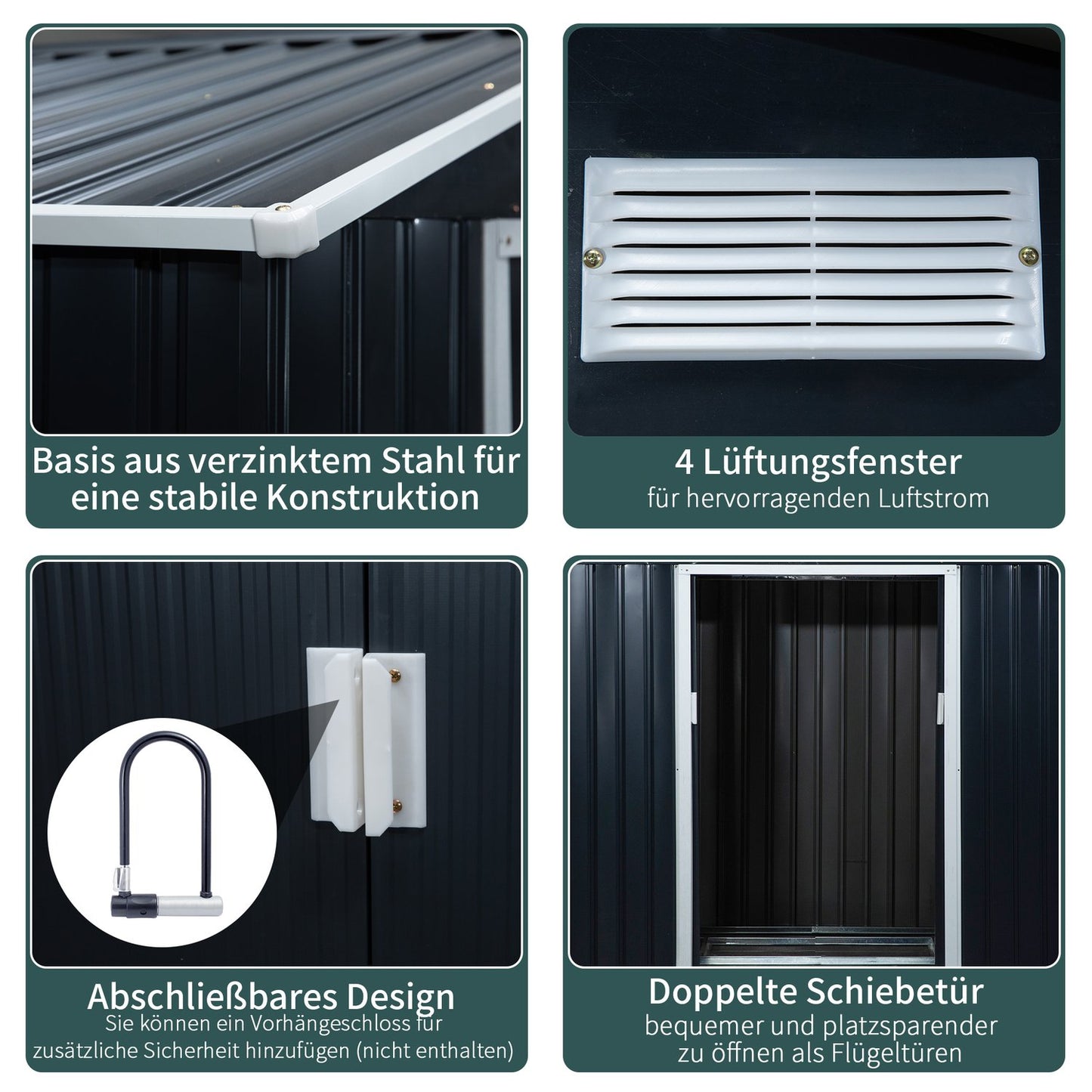 Weatherproof Steel Garden Shed with Floor, 213x130x185 cm