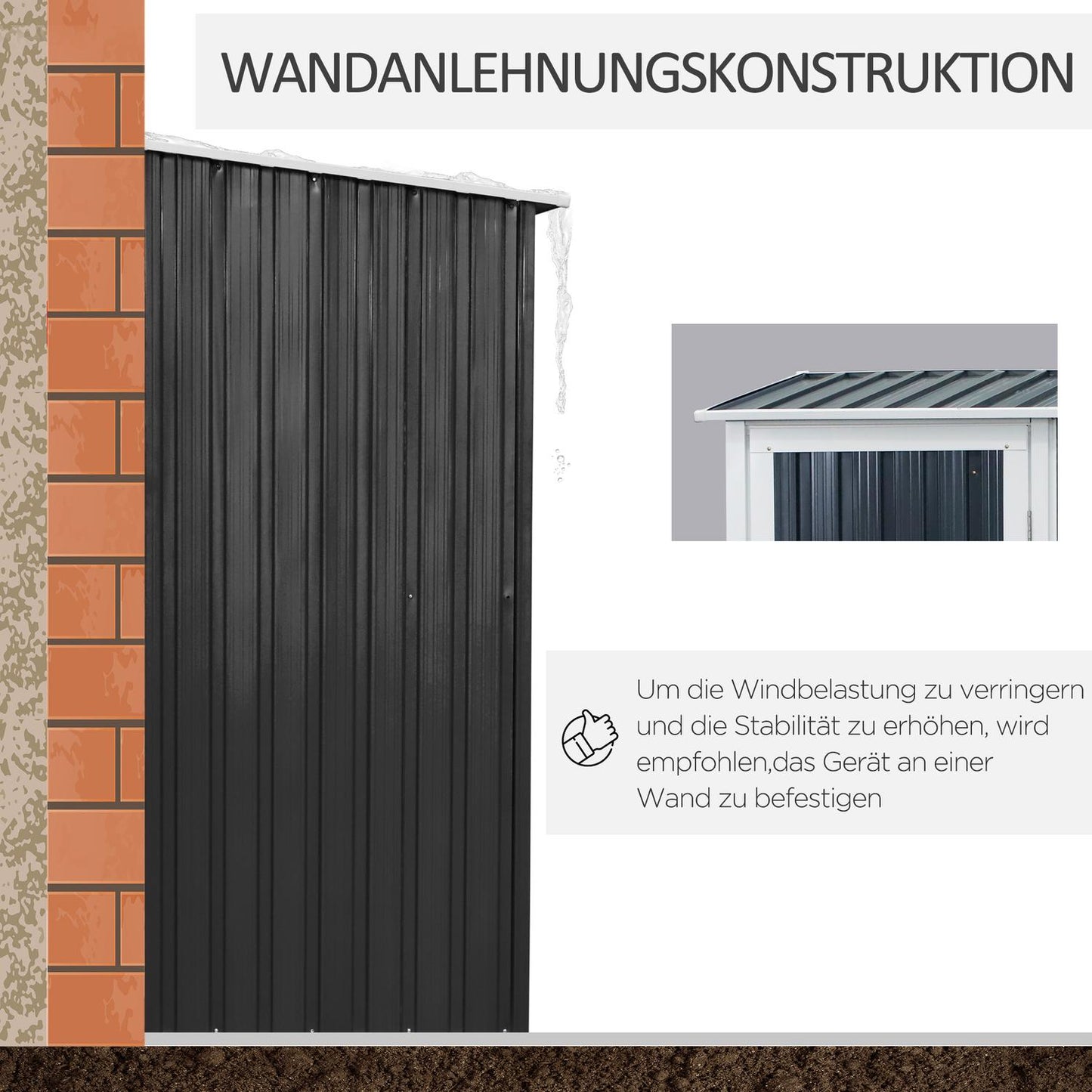 Steel outdoor tool shed with door, dark gray - 142 x 84 x 189 cm