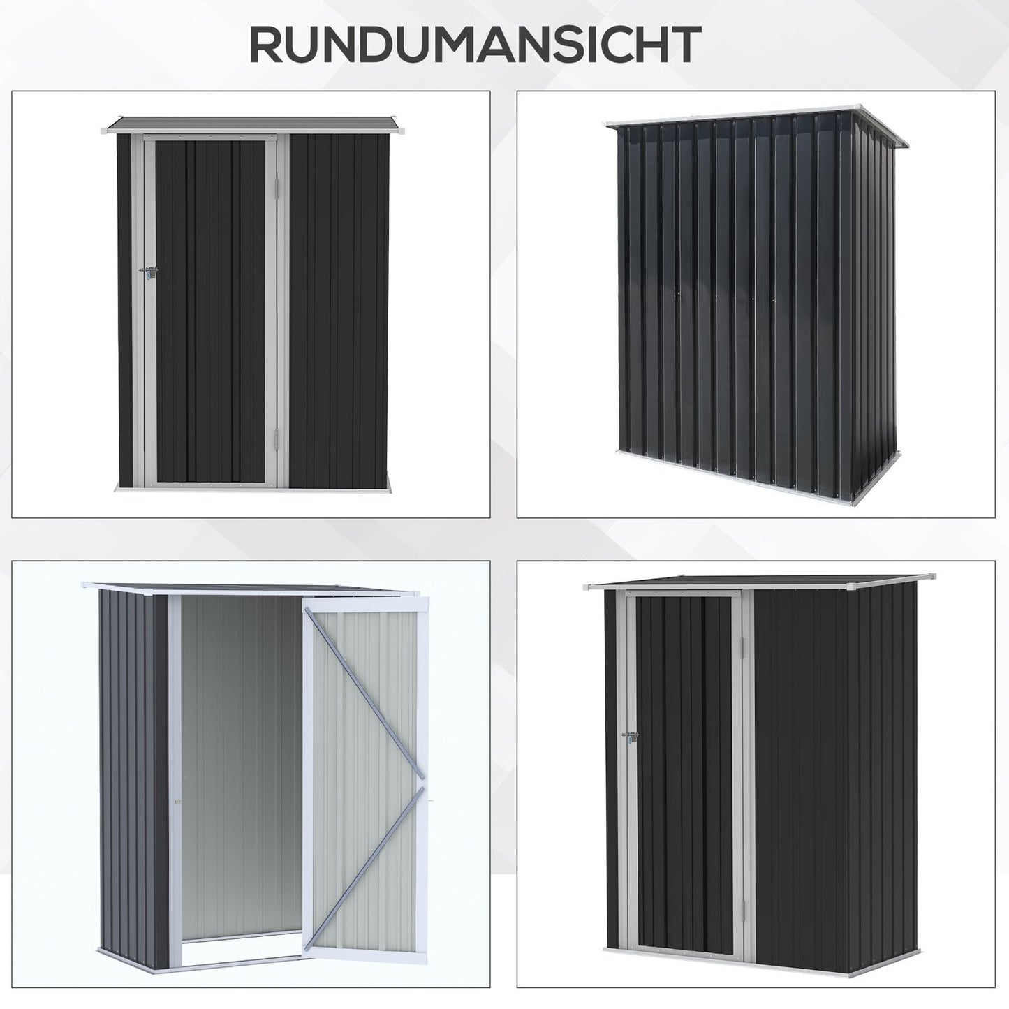 Steel outdoor tool shed with door, dark gray - 142 x 84 x 189 cm