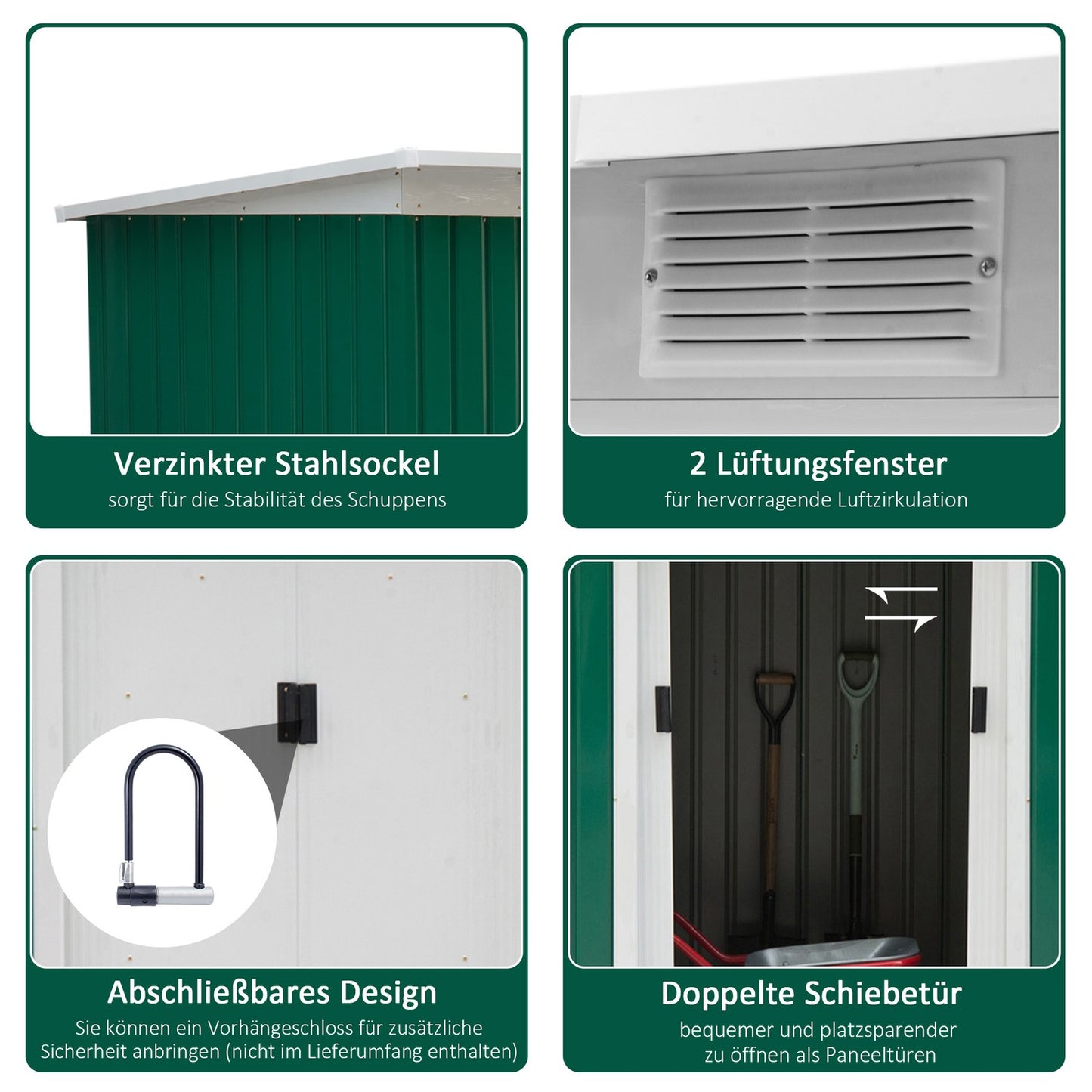 Steel garden shed - sliding door, valve, 280 x 130 x 172 cm