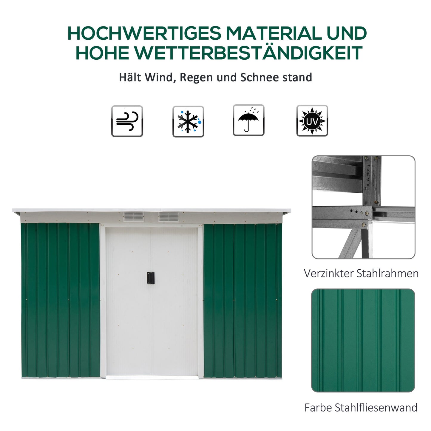 Steel garden shed - sliding door, valve, 280 x 130 x 172 cm