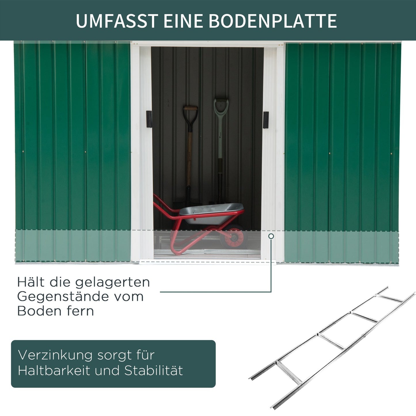Steel garden shed - sliding door, valve, 280 x 130 x 172 cm