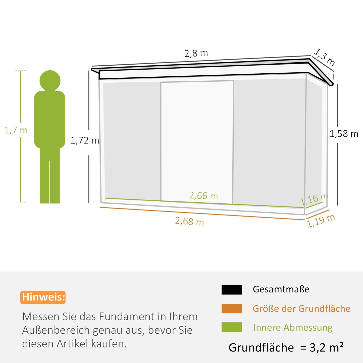 Steel garden shed - sliding door, valve, 280 x 130 x 172 cm