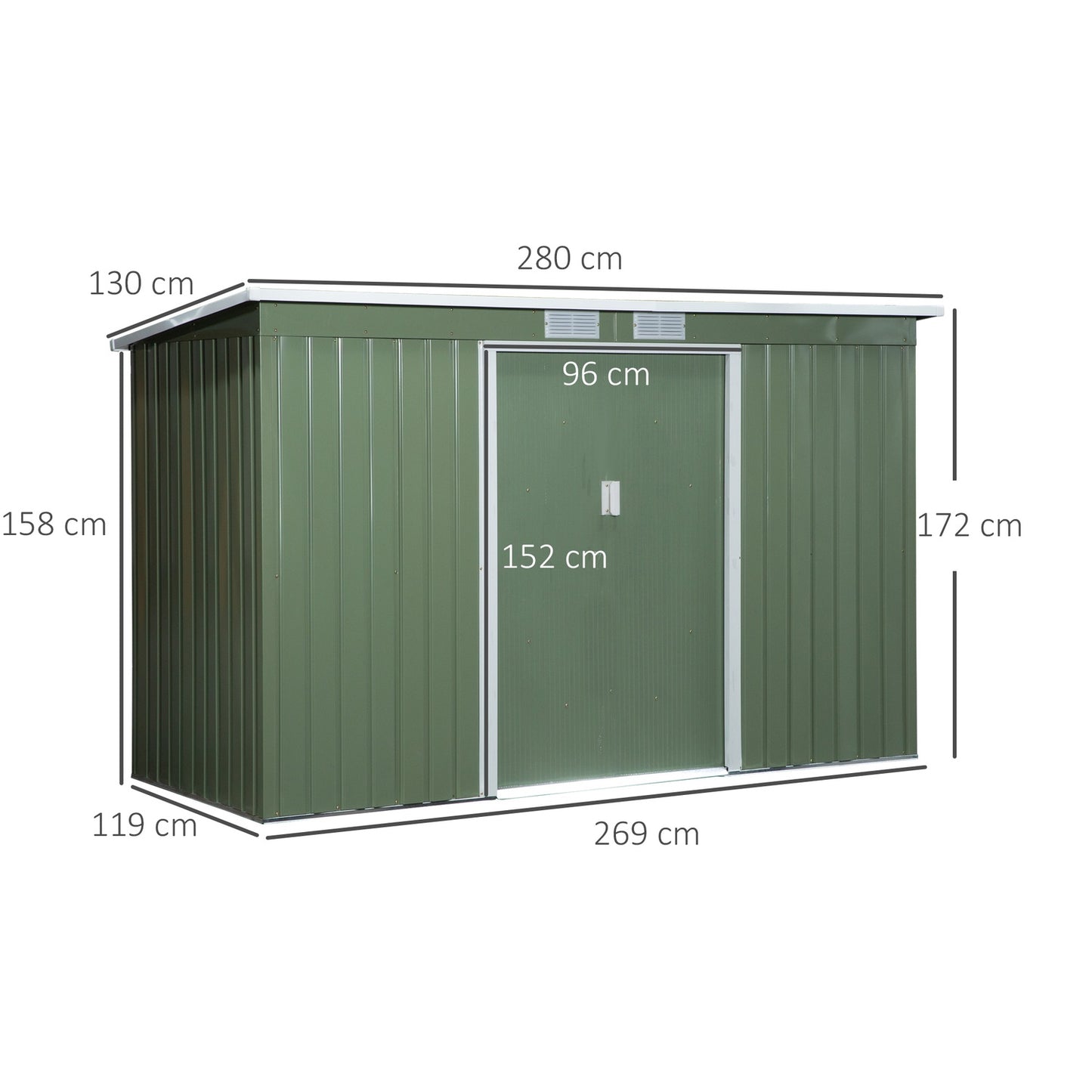Outdoor steel garden shed, sliding door, ventilation window