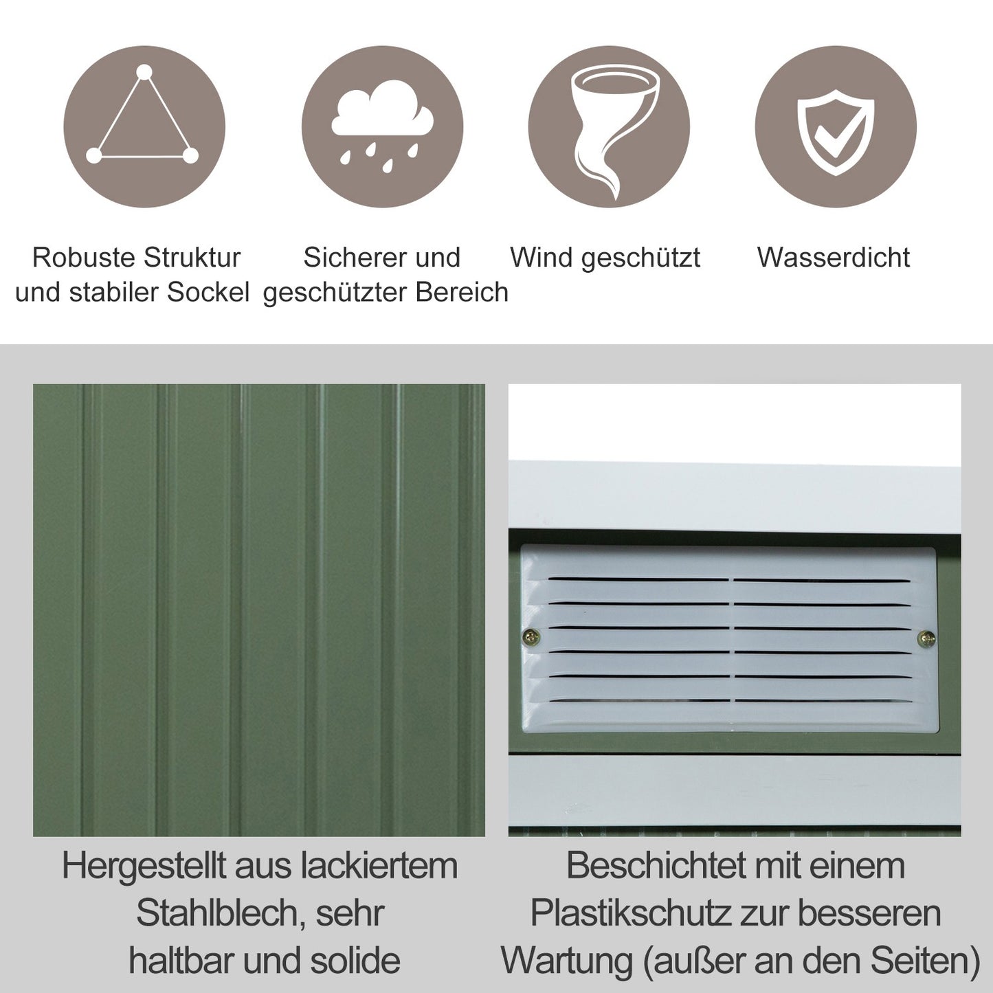 Outdoor steel garden shed, sliding door, ventilation window