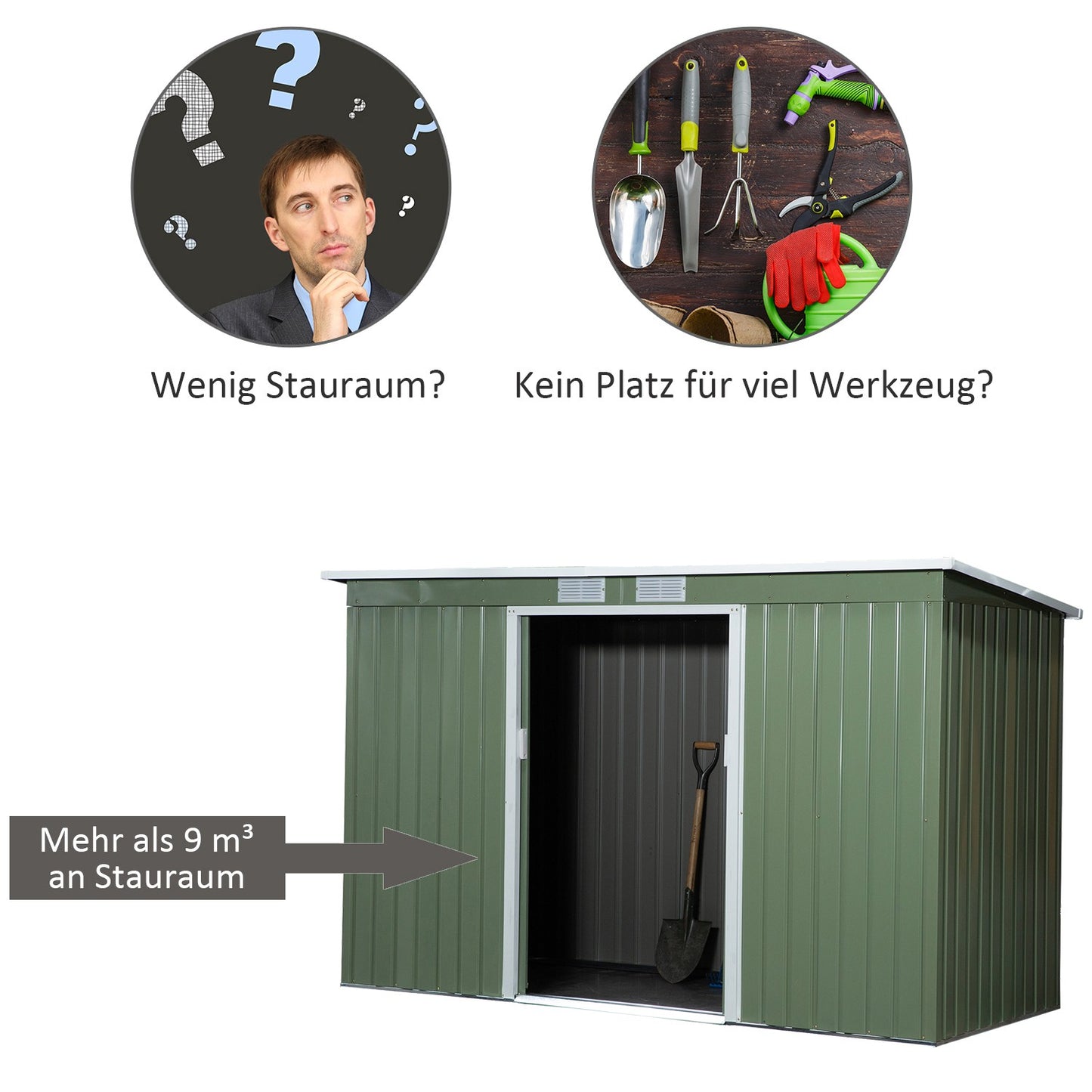 Outdoor steel garden shed, sliding door, ventilation window
