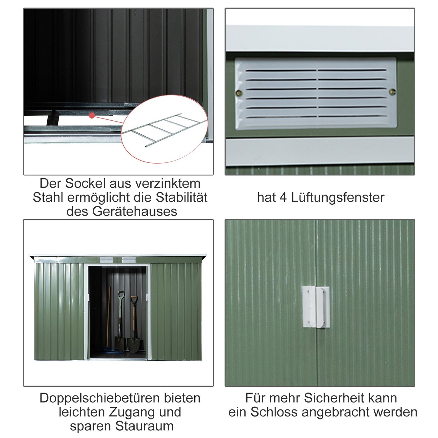 Outdoor steel garden shed, sliding door, ventilation window