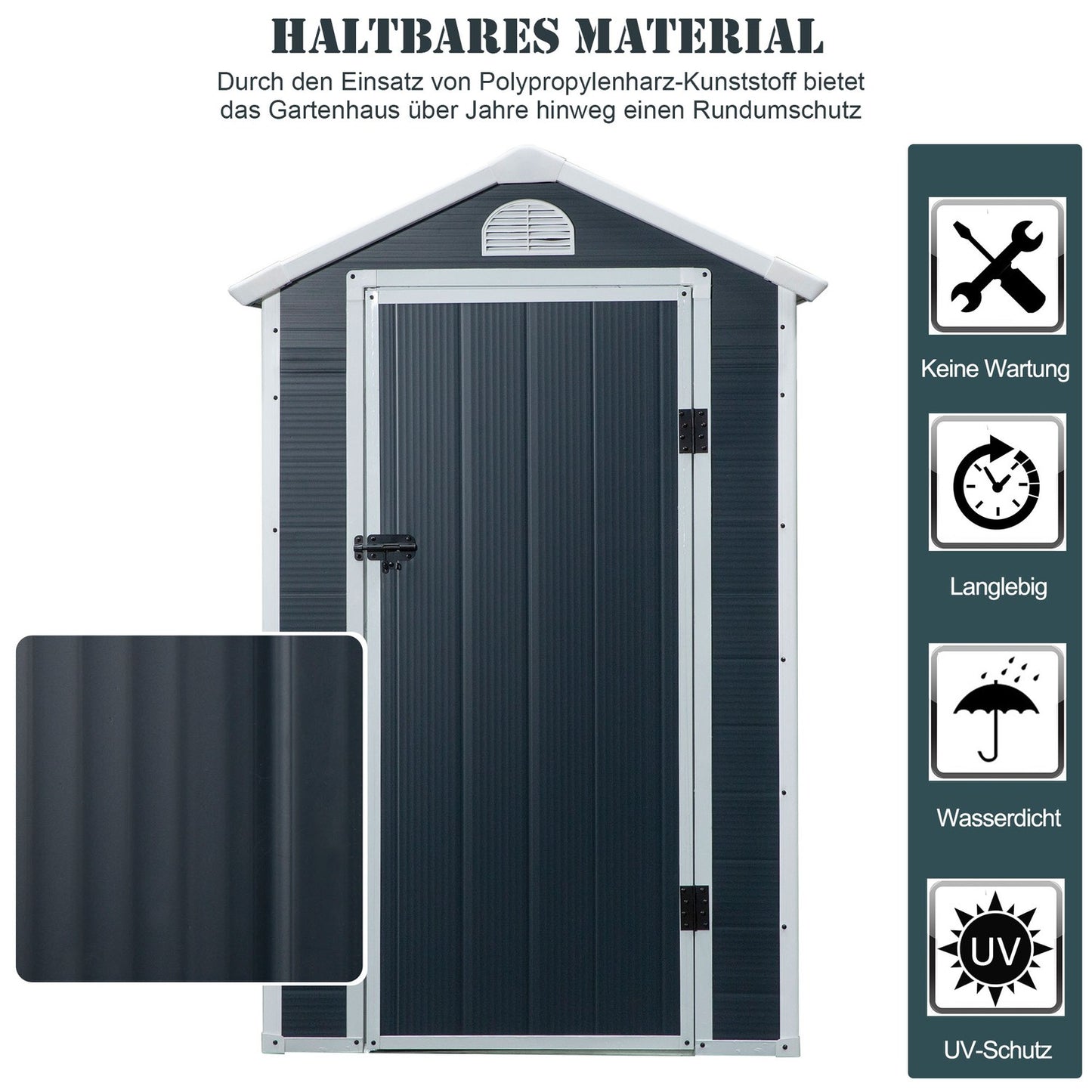 Outdoor tool shed in metal with ventilation window, 134 x 104 x 204 cm