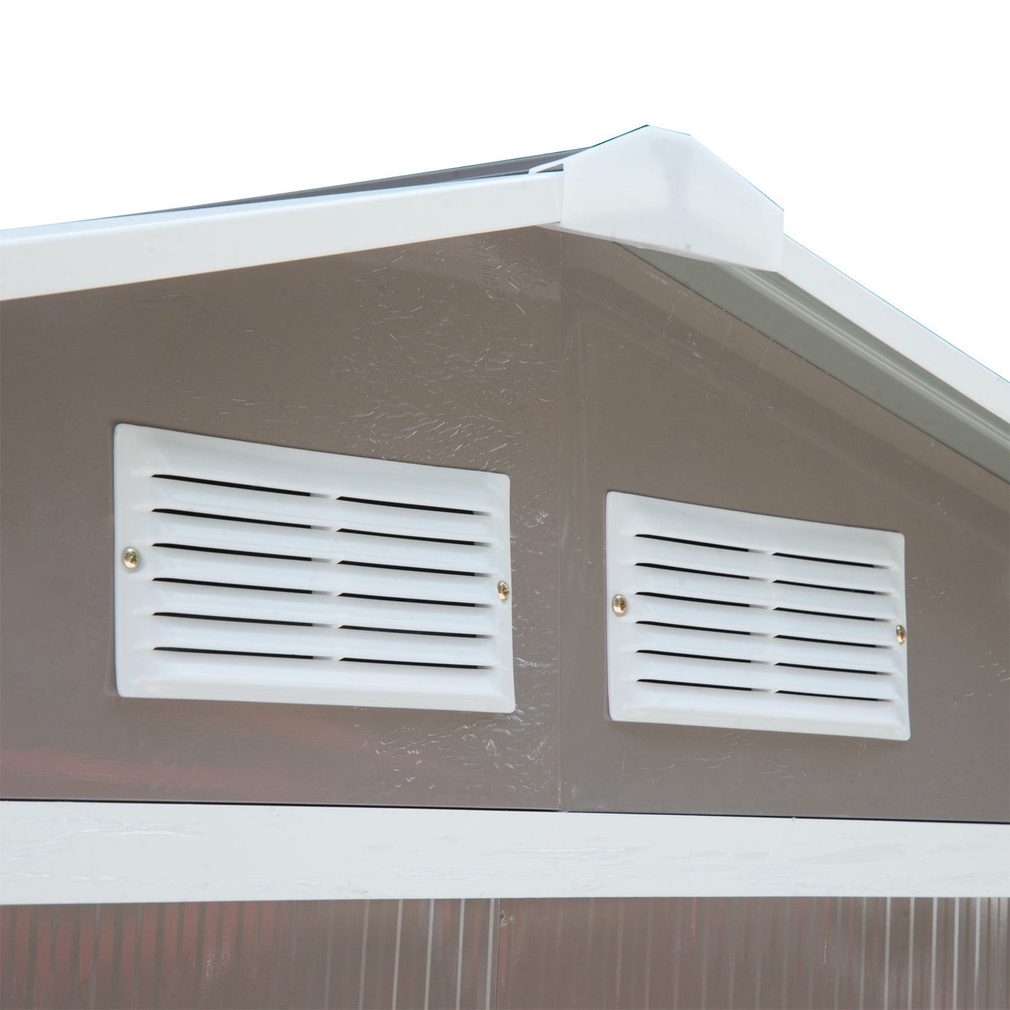 Weatherproof steel garden shed, sliding doors, floor frame
