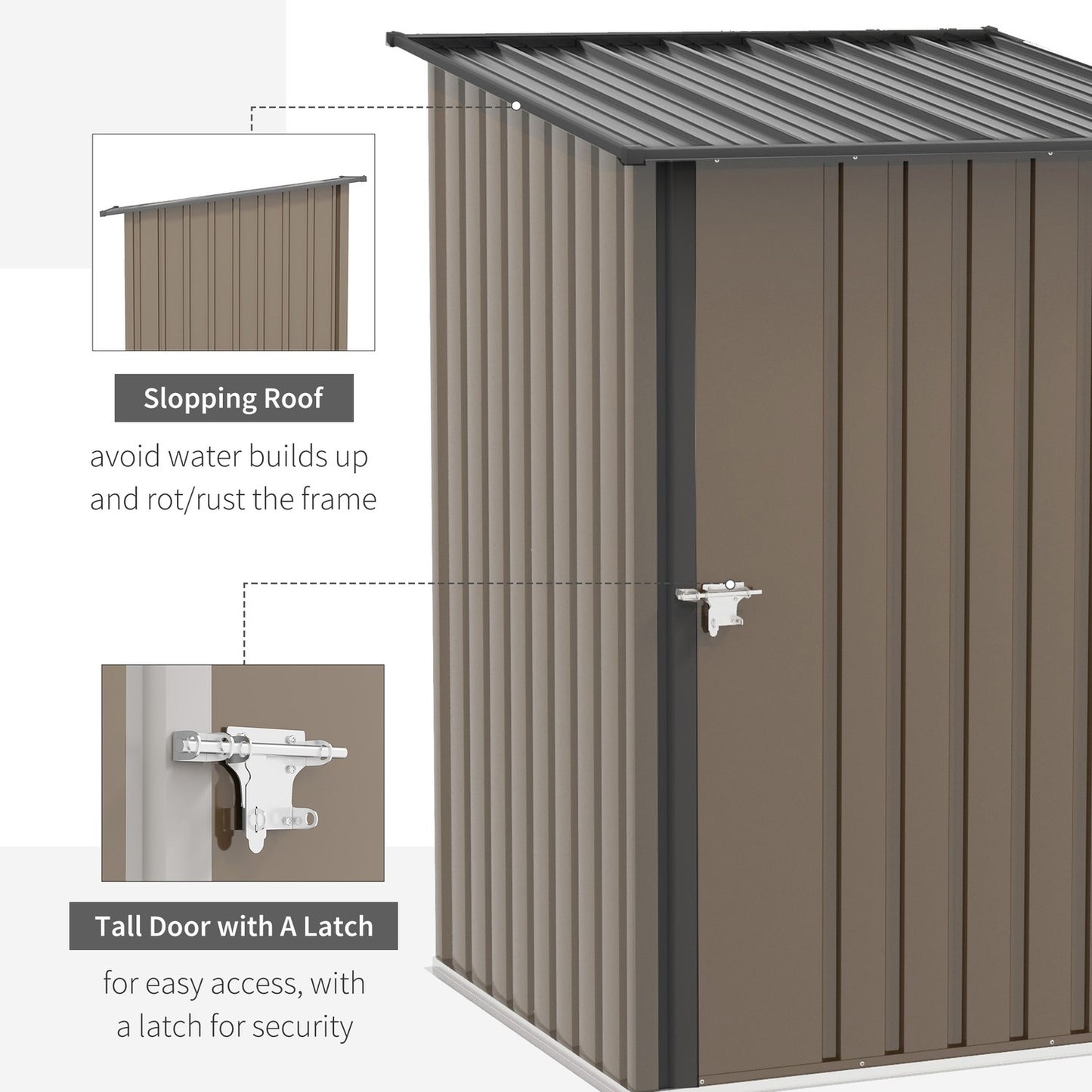 Steel garden shed with roof - Lockable, brown, 0.92 m²