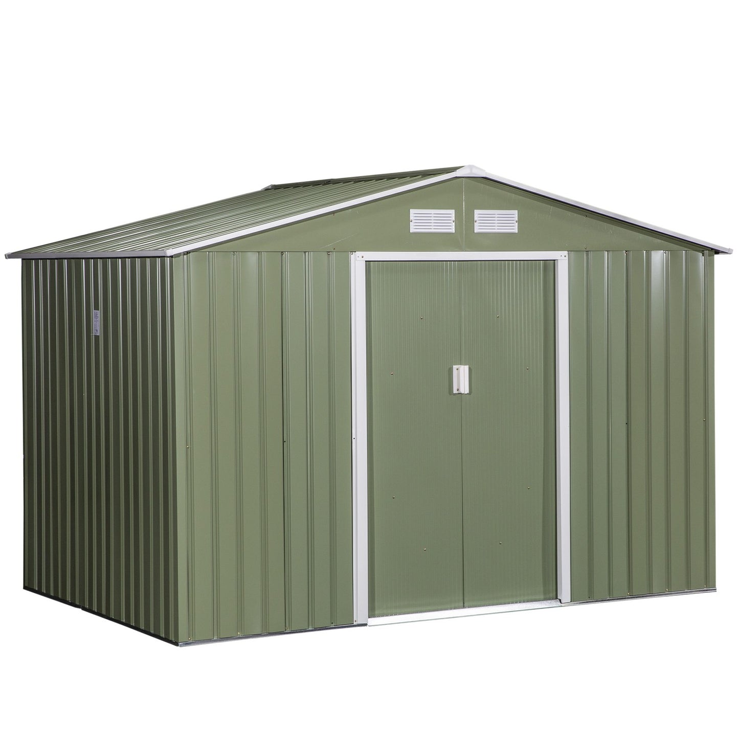 Metal tool shed with foundation, light green, 277x195x192 Cm