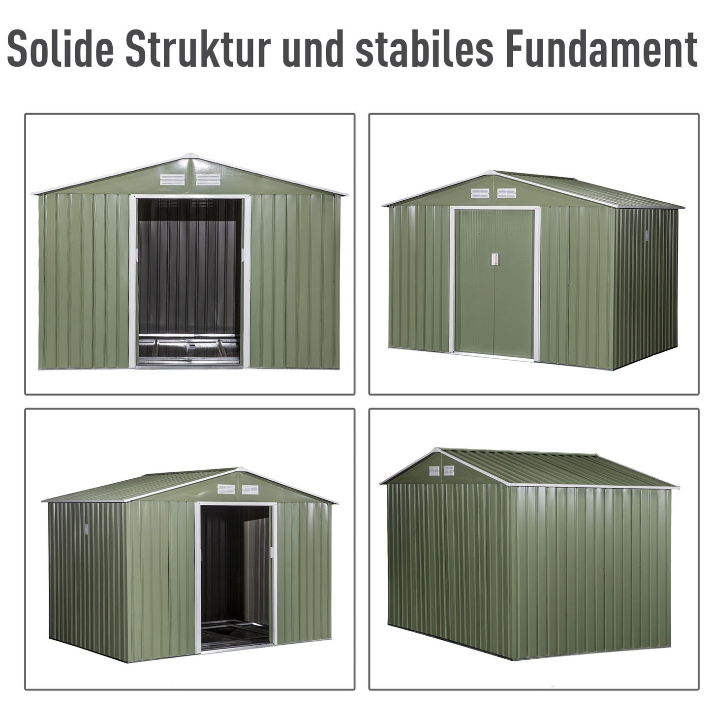 Metal tool shed with foundation, light green, 277x195x192 Cm
