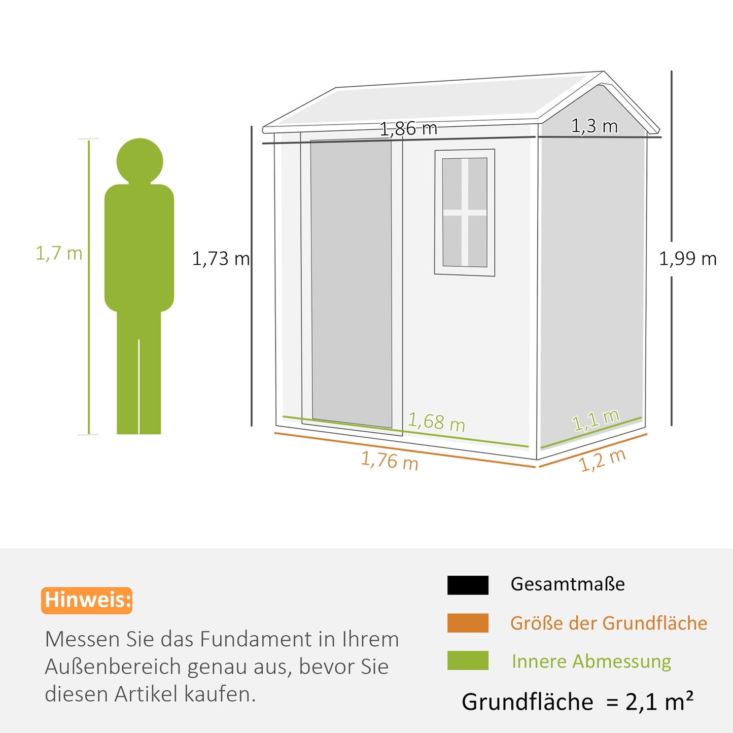 Plastic garden shed, 2.1 m² - Lockable, weatherproof, gray