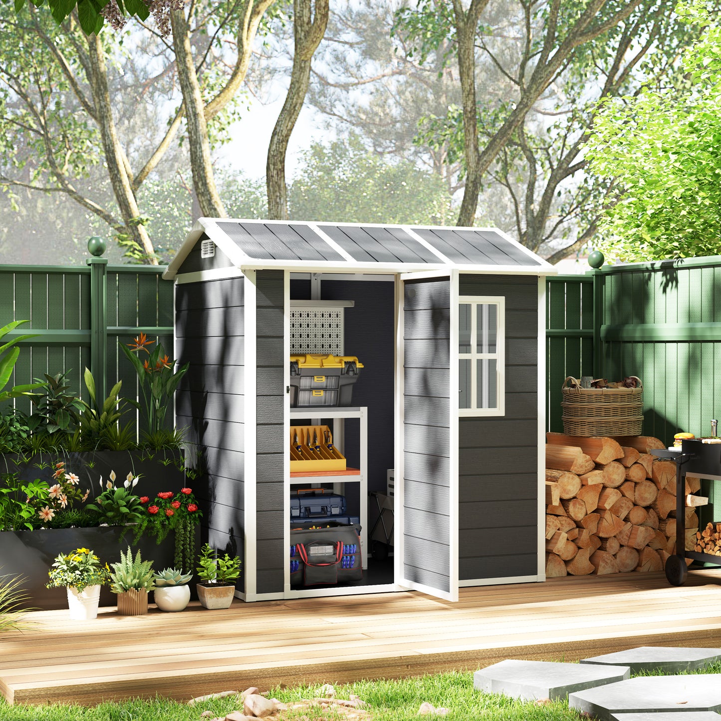 Plastic garden shed, 2.1 m² - Lockable, weatherproof, gray