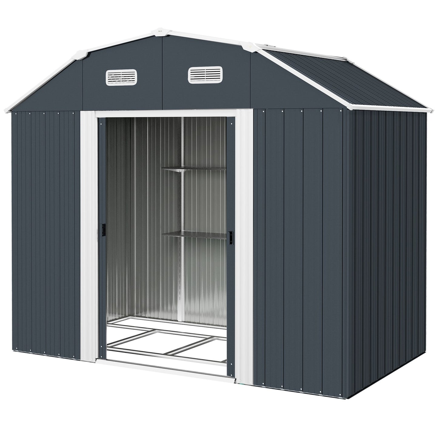 Tool shed in steel with UV protection, sliding doors - dark grey