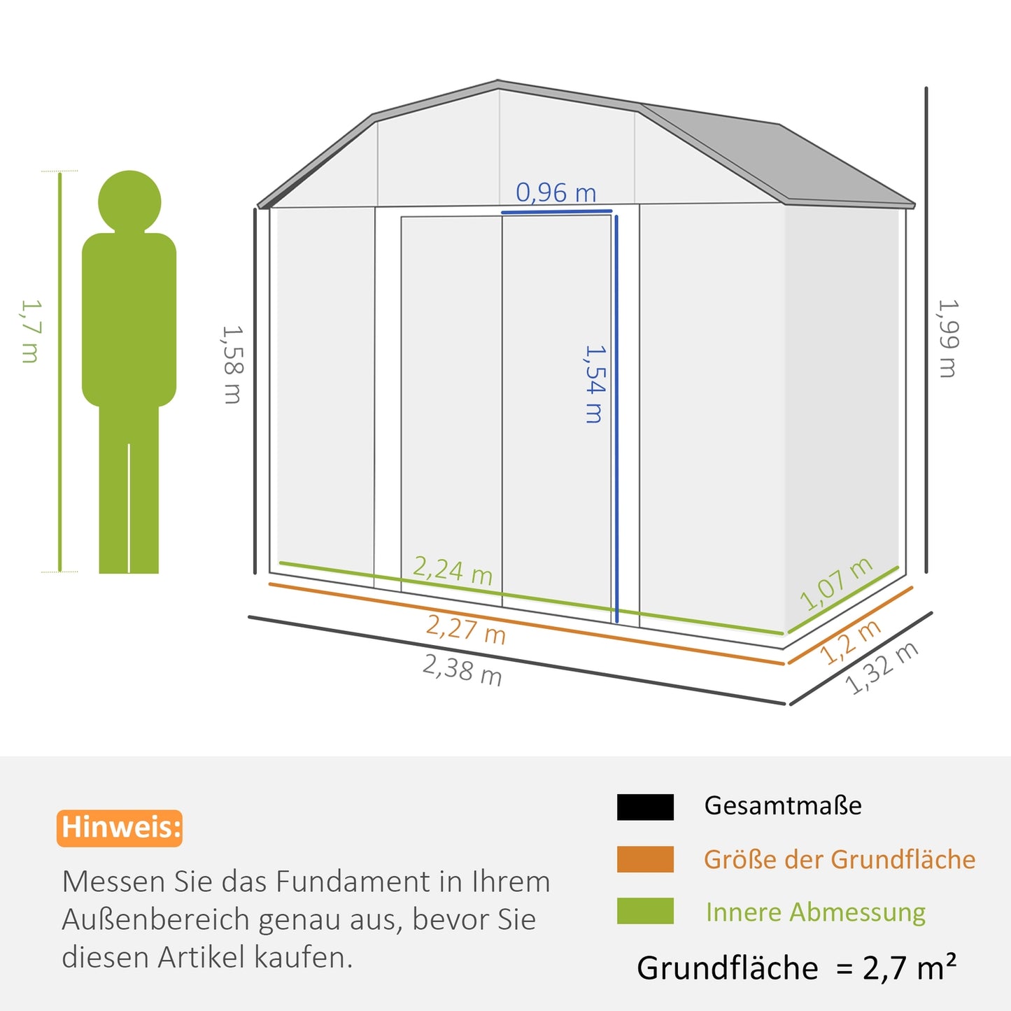 Tool shed in steel with UV protection, sliding doors - dark grey