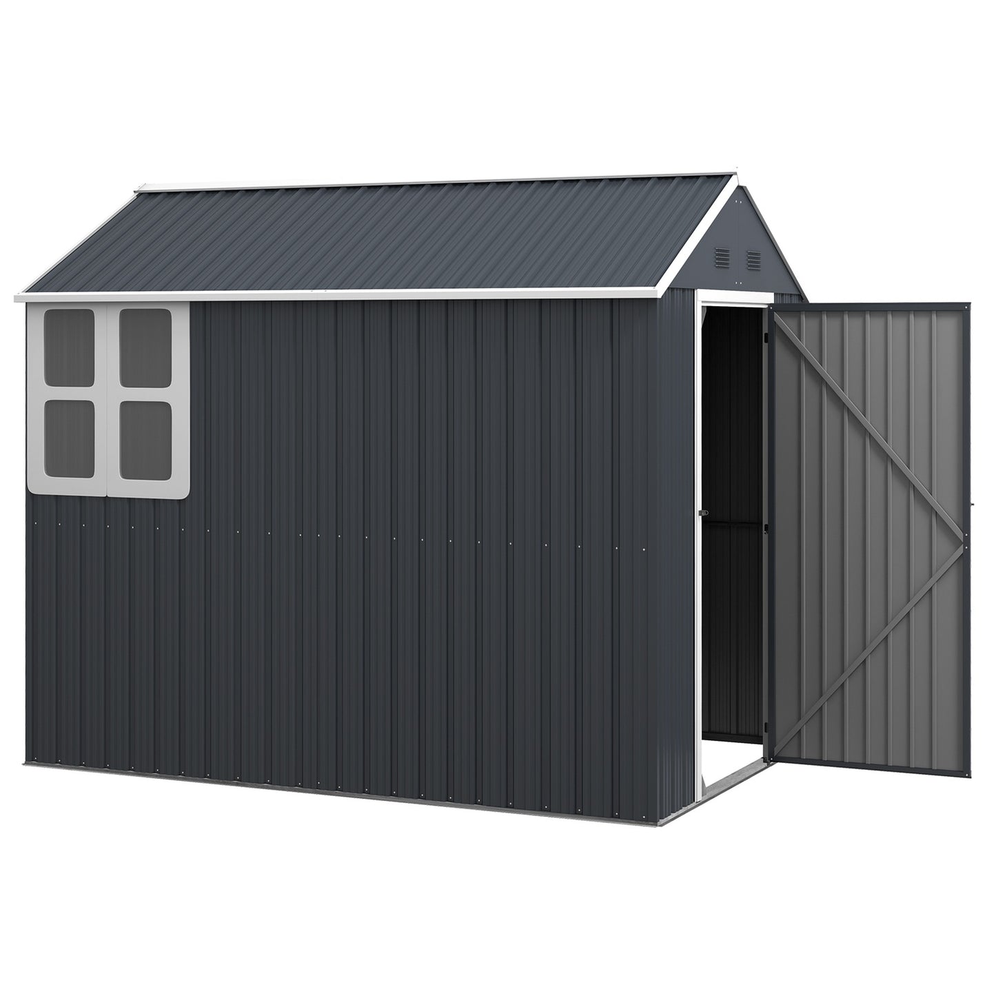 Steel garden tool shed, 4㎡ with window and lock, dark grey