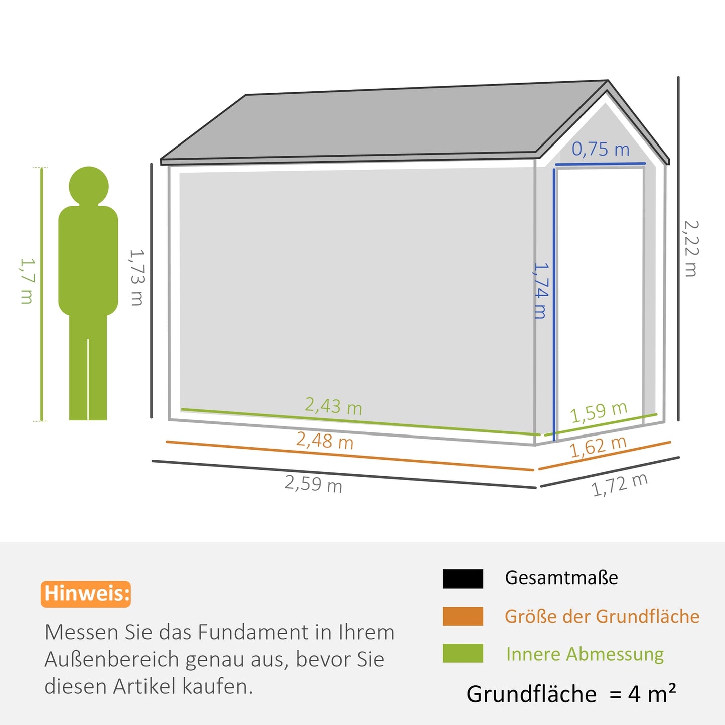 Steel garden tool shed, 4㎡ with window and lock, dark grey