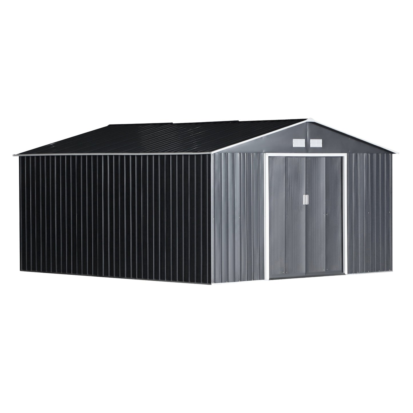 Metal garden shed with foundation, charcoal grey, 340x386x200 cm