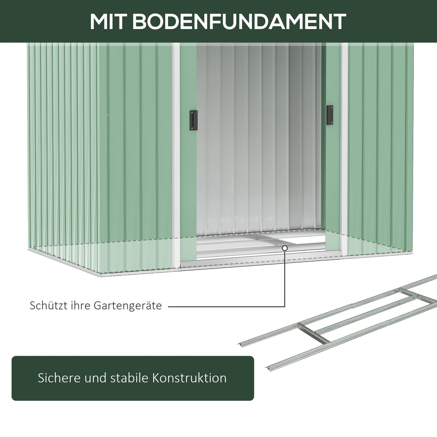 Steel garden tool shed, weatherproof, sliding doors, 213x130x185 cm