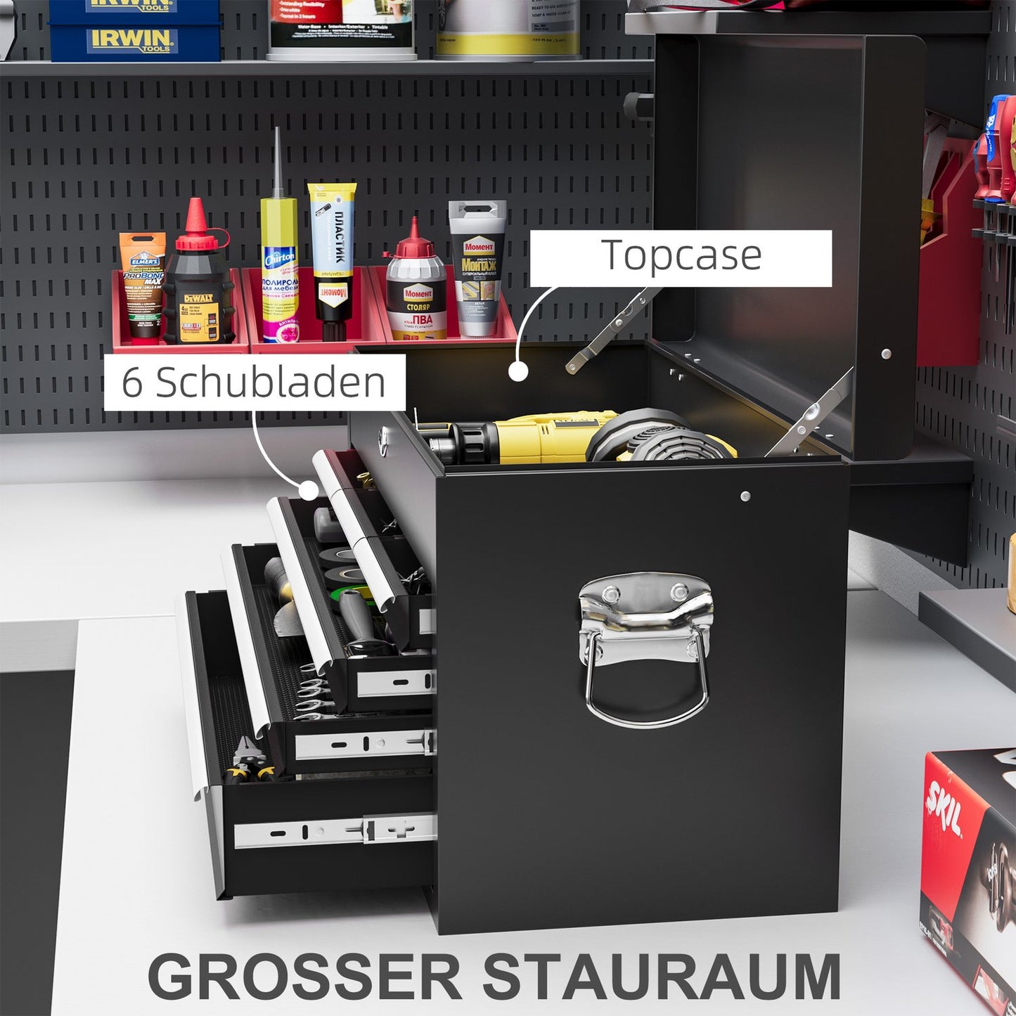 Steel tool box - 6 drawers, Lockable, 60x26x34 cm