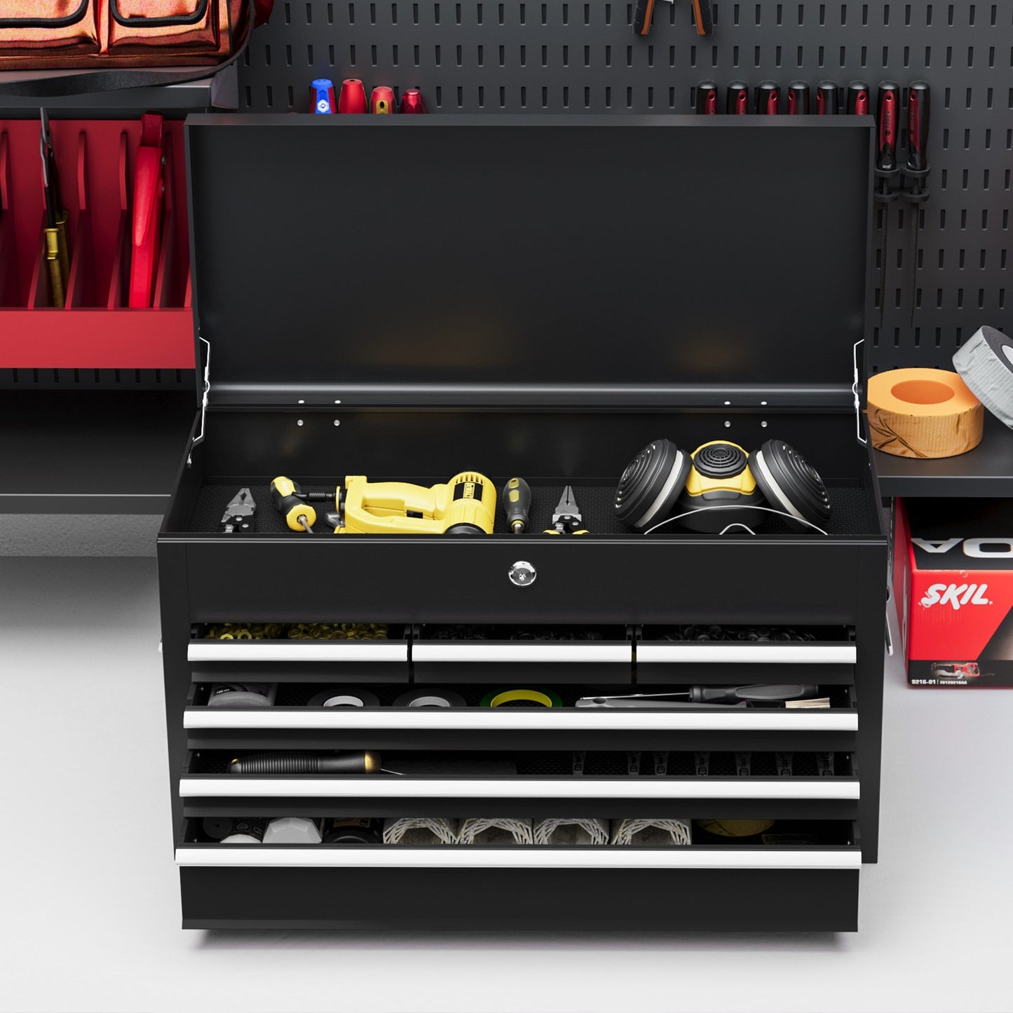 Steel tool box - 6 drawers, Lockable, 60x26x34 cm